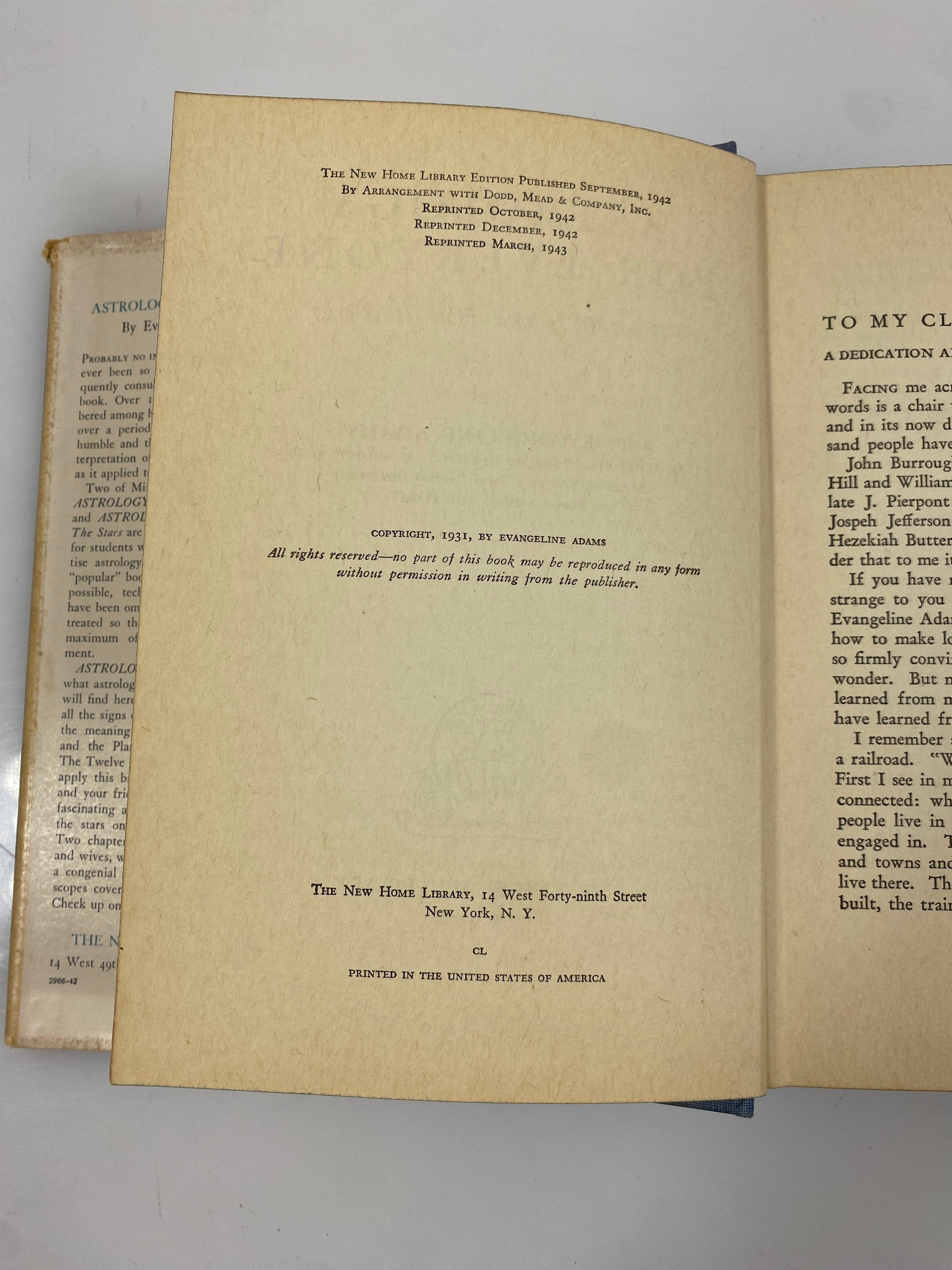 Astrology for Everyone Evangeline Adams 1943 Reprint HC DJ