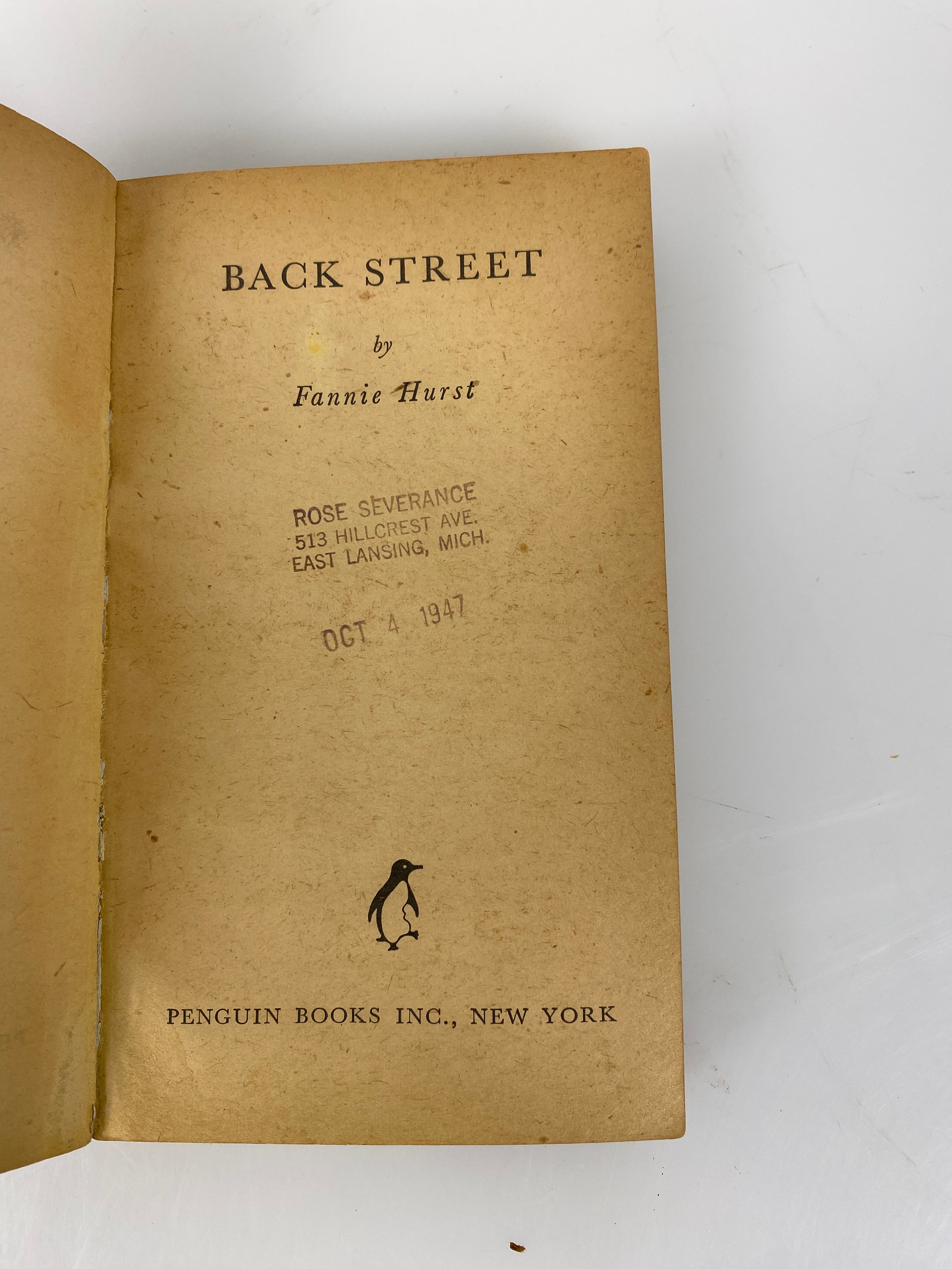 Back Street Fannie Hurst paperback 1946