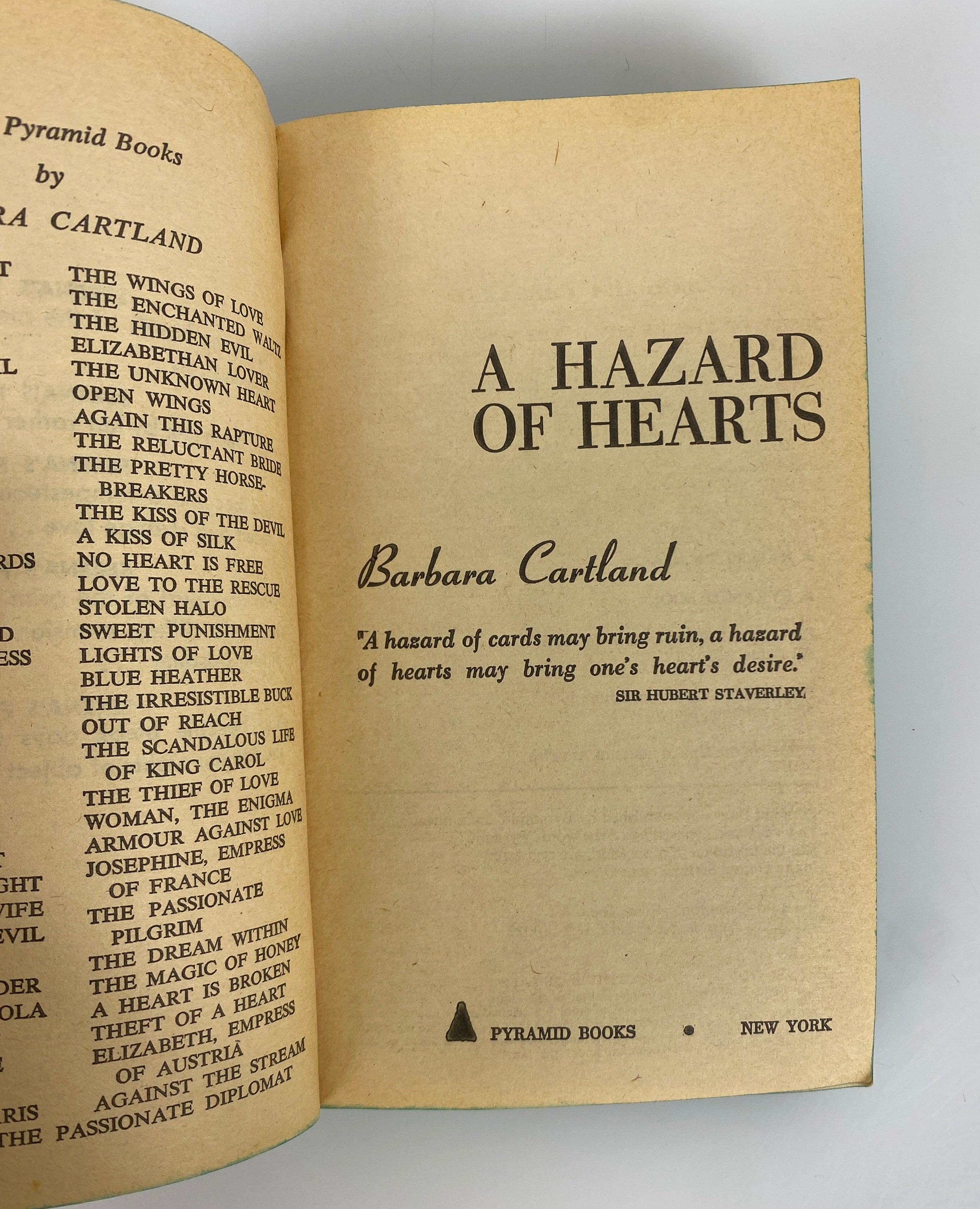 Barbara Cartland A Hazard of Hearts 1975 Pyramid Books 9th Printing SC