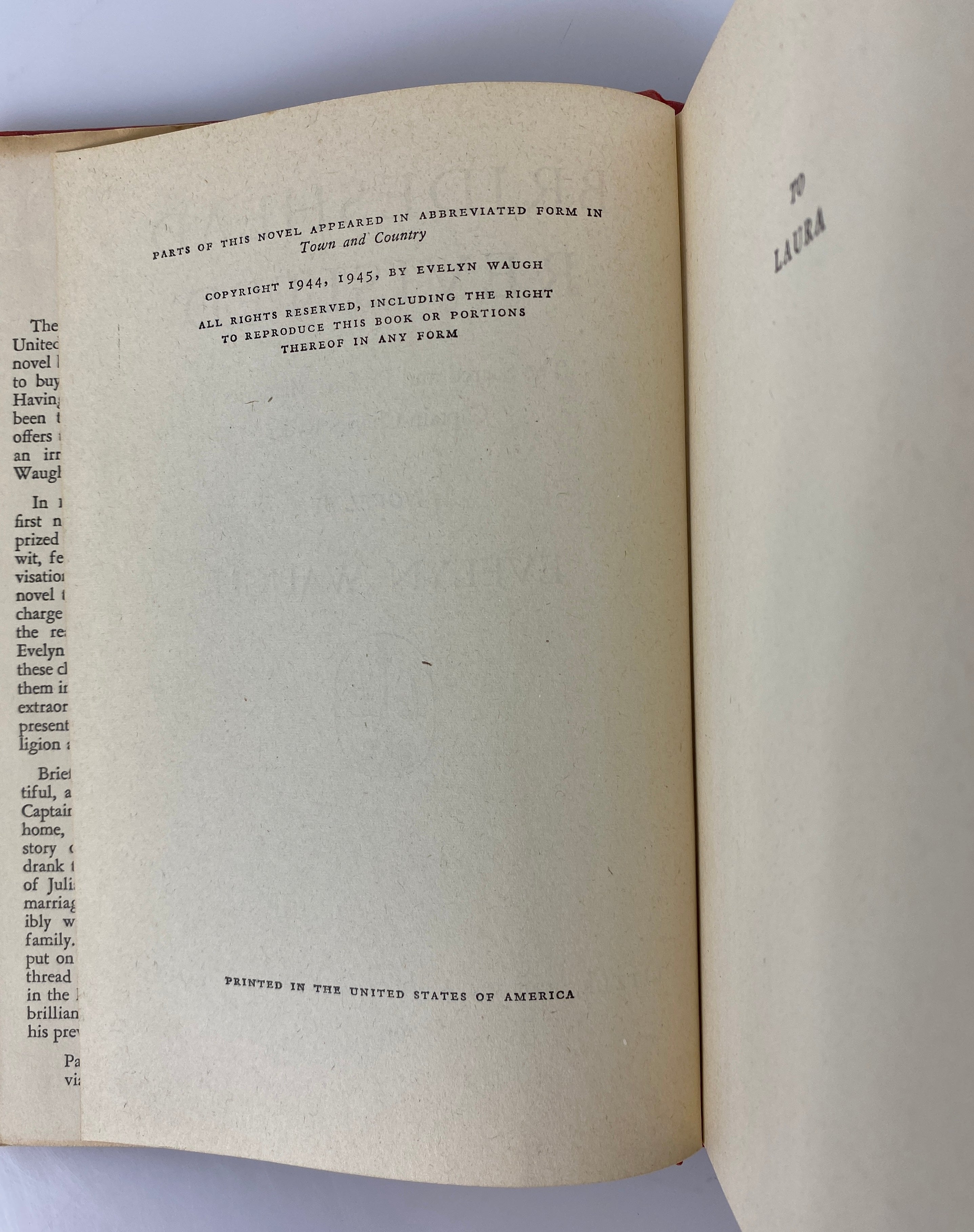 Brideshead Revisited by Evelyn Waugh 1945 1st American Ed HC DJ