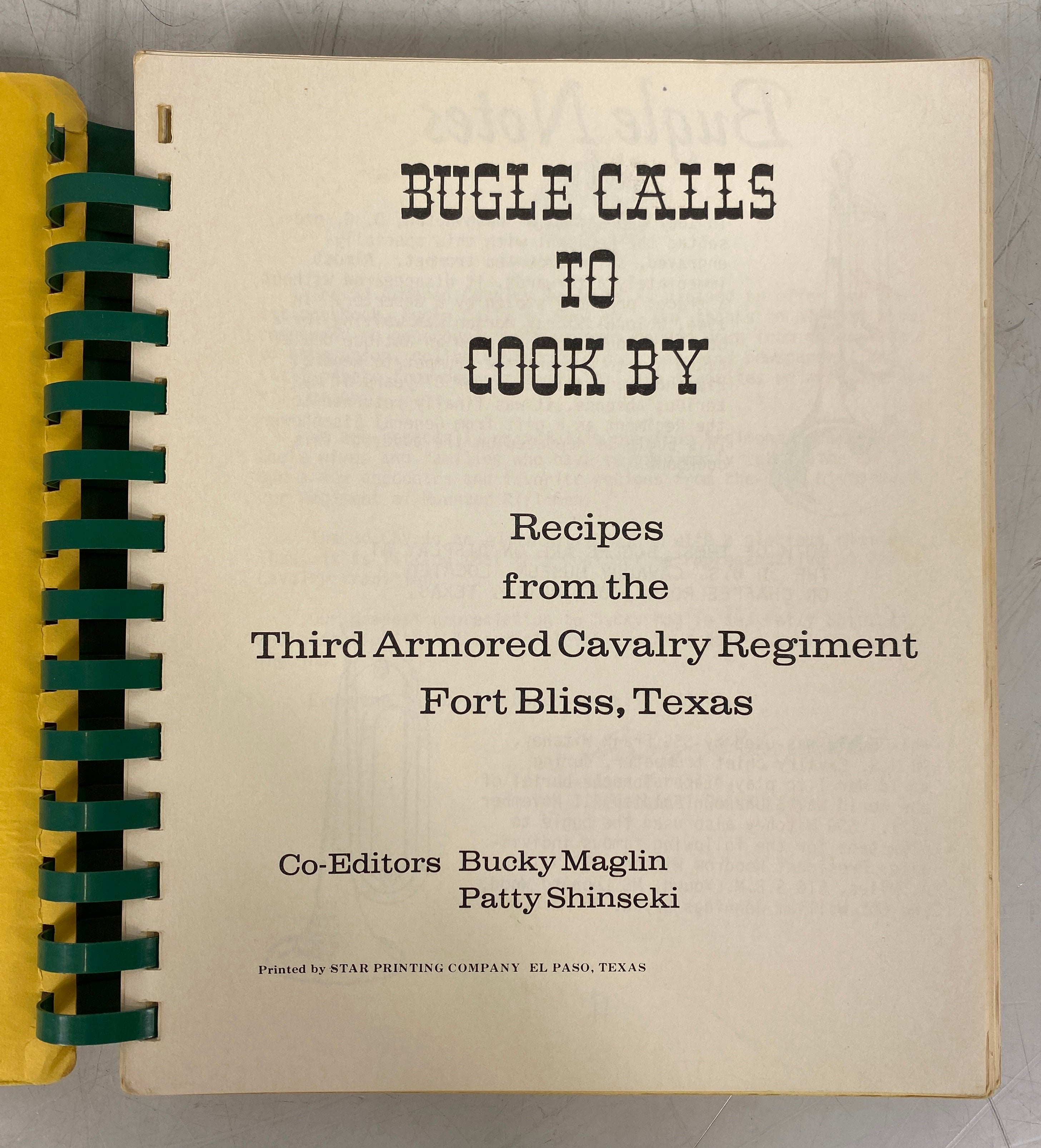 Bugle Calls to Cook By 3rd Armored Cavalry Regiment Fort Bliss TX Spiral SC