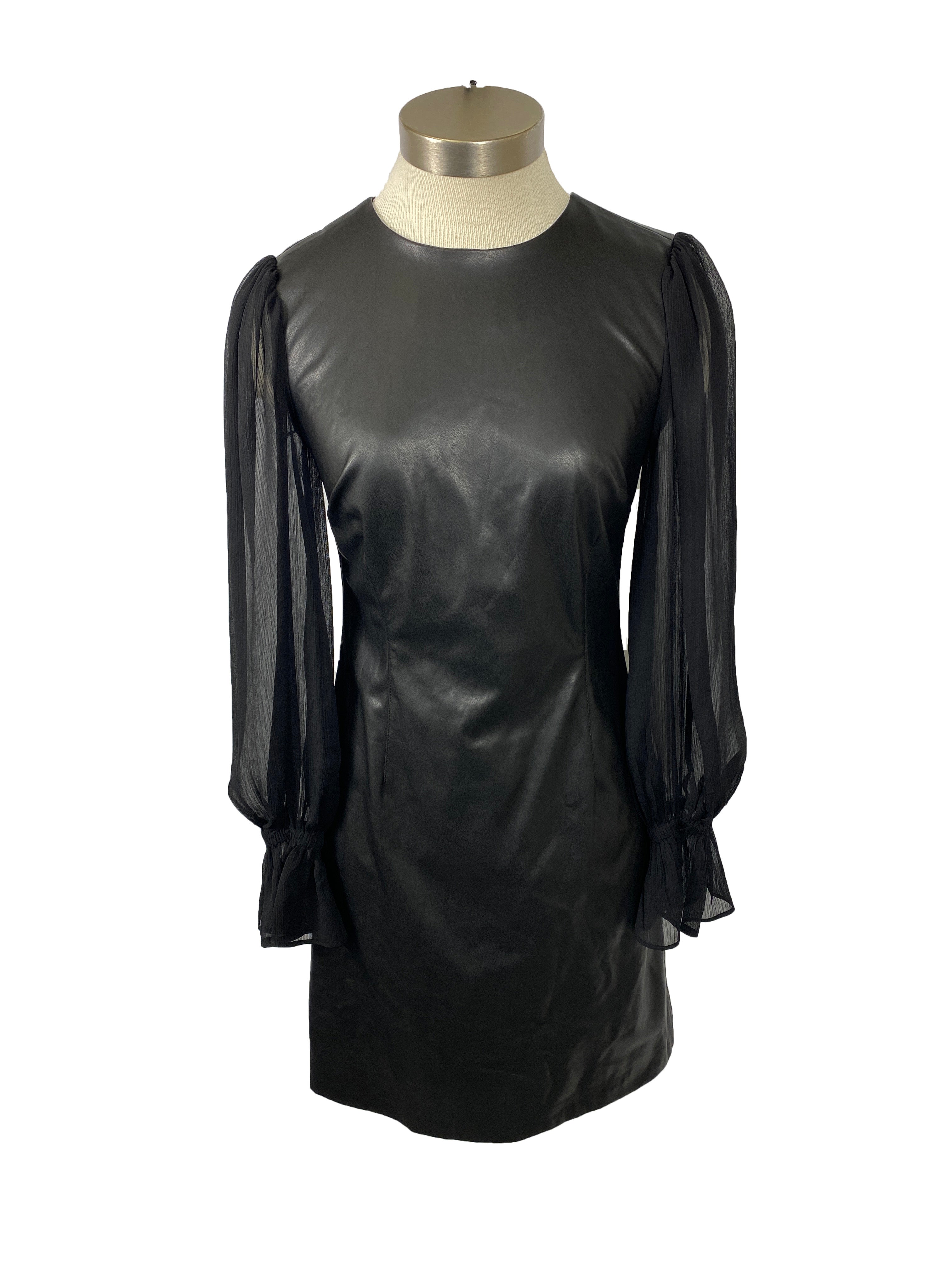 Calvin Klein Faux Leather Sheath Dress With Chiffon Sleeves Women's Si – MSU Surplus Store