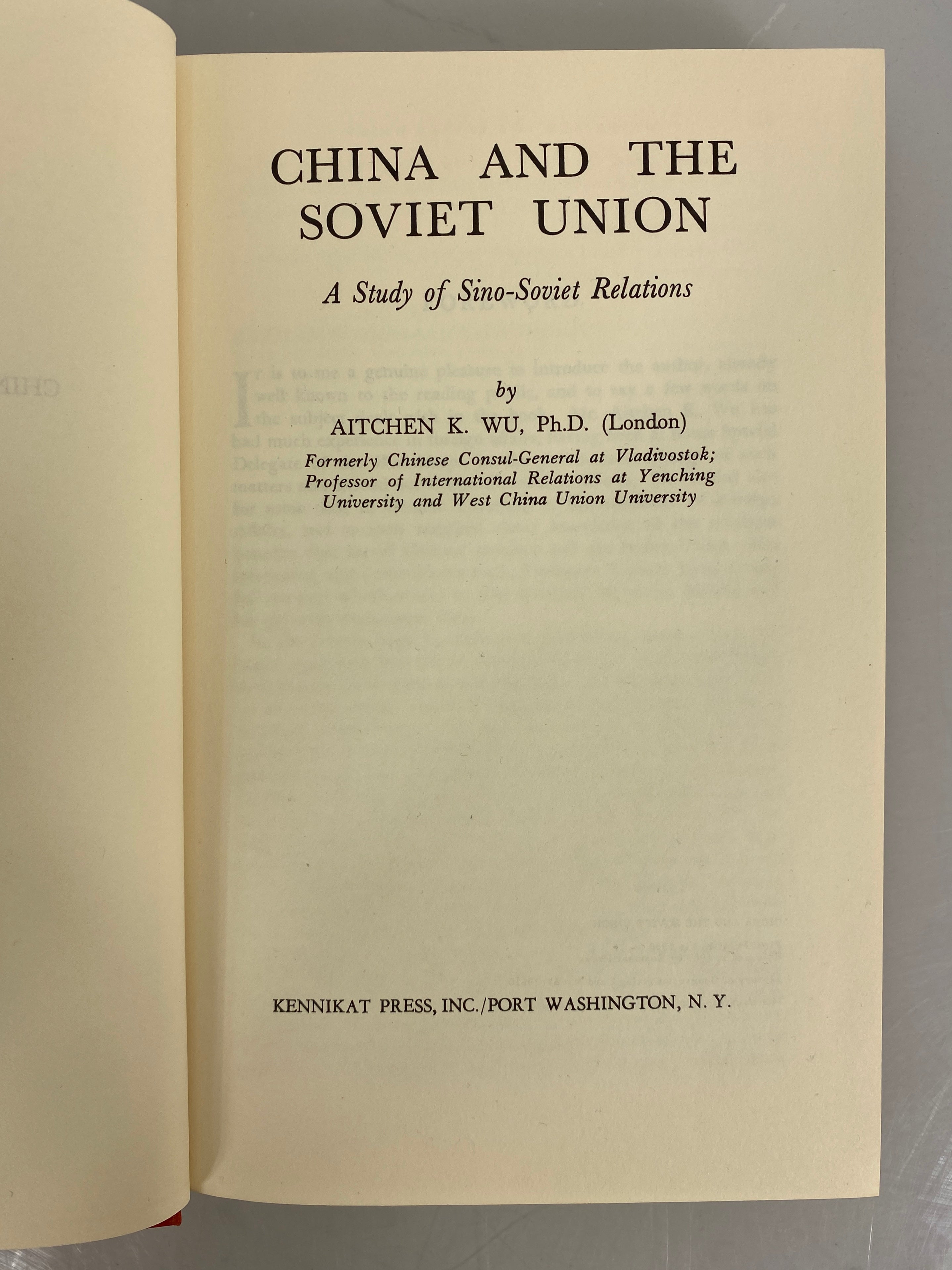 China and the Soviet Union by Aitchen K. Wu 1967 HC