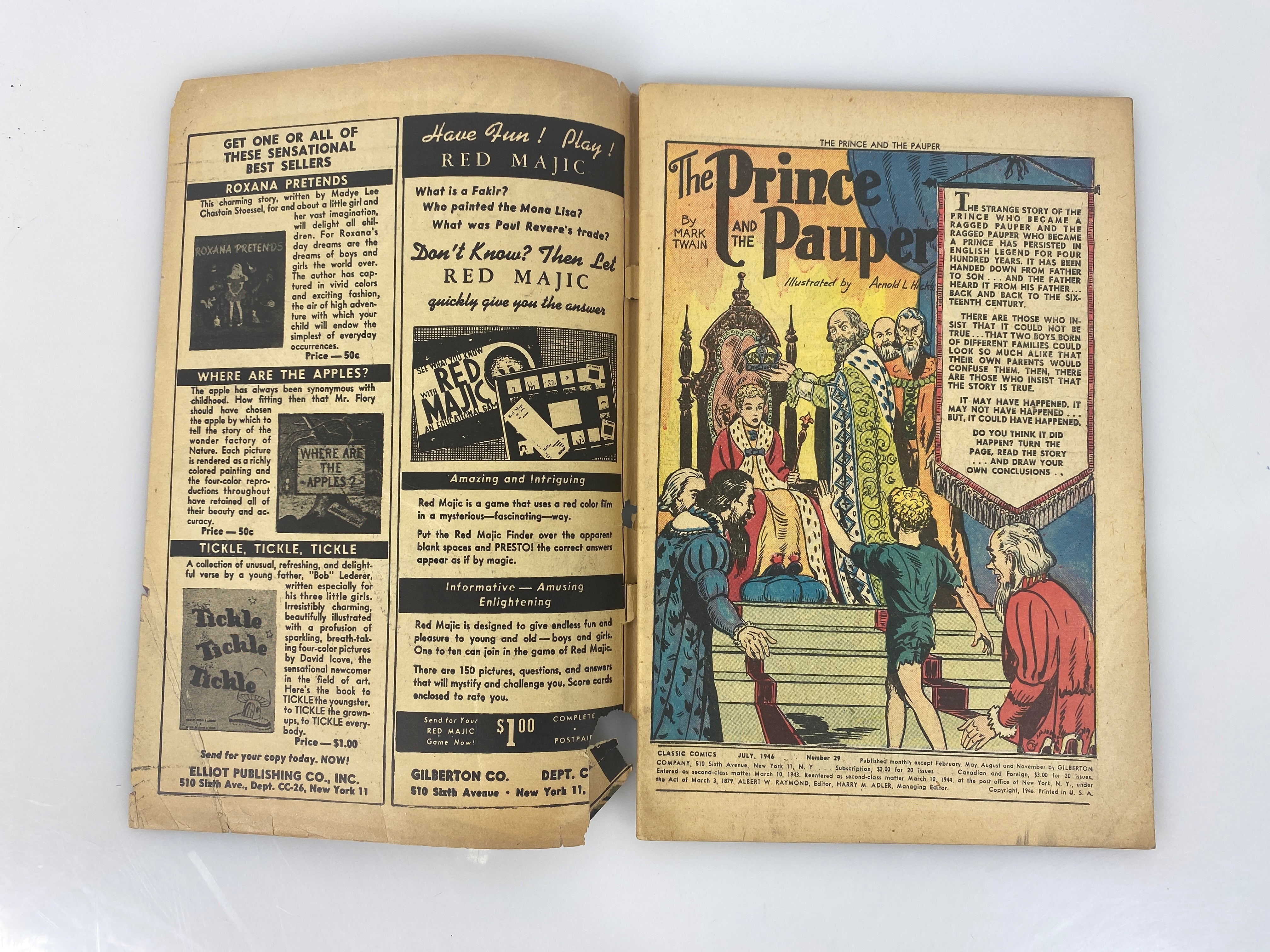 Classics Illustrated Prince and the Pauper Mark Twain No. 29 1946 HRN29