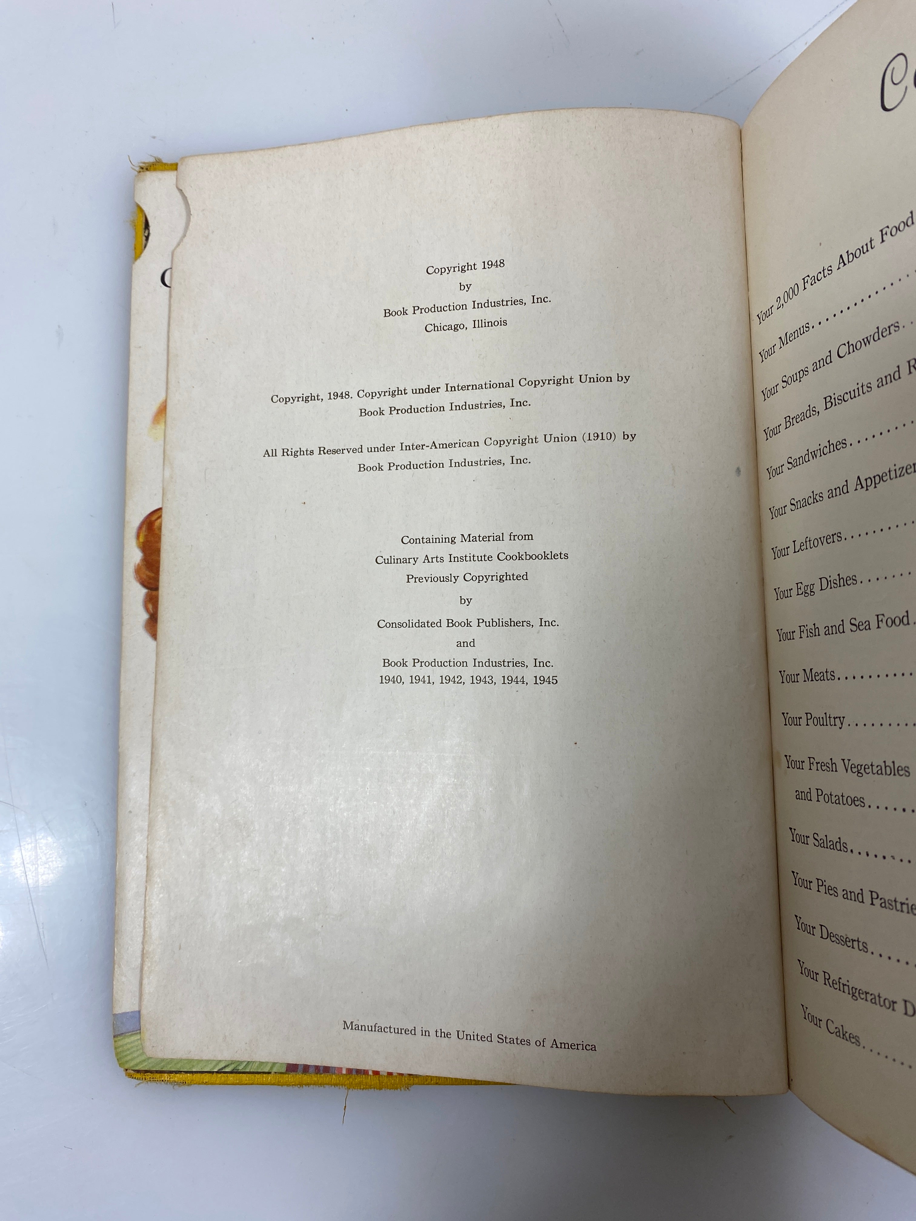 Culinary Arts Institute Encyclopedic Cookbook Berolzheimer CAI 1948 HC