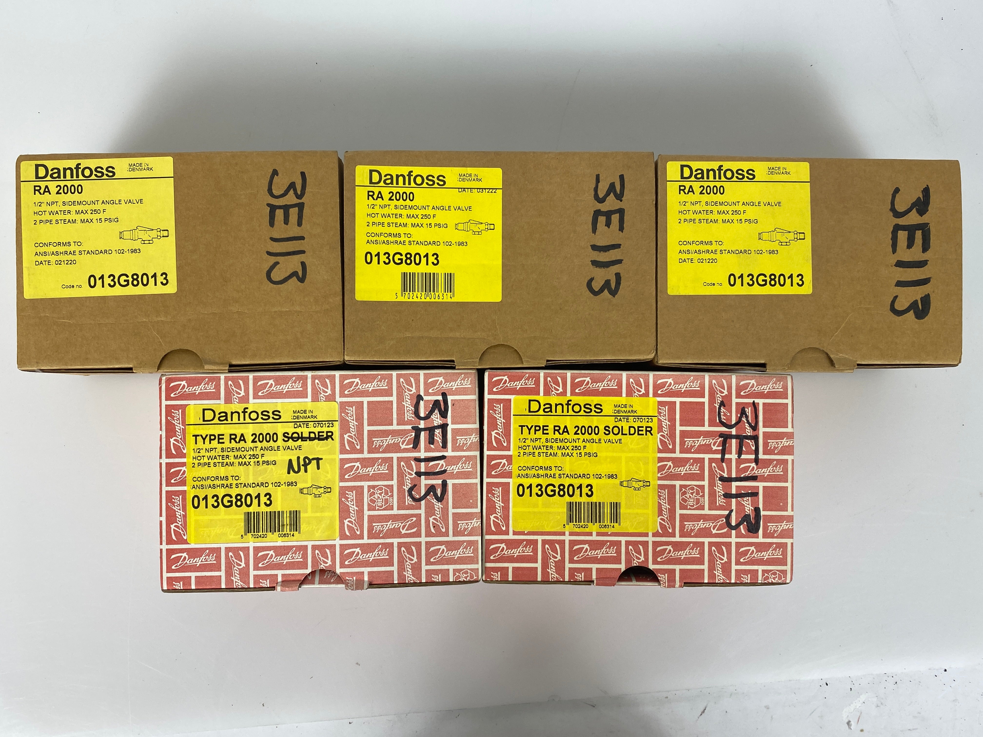 Danfoss RA 2000 1/2" Side Mount Valve Radiator Pack of 5