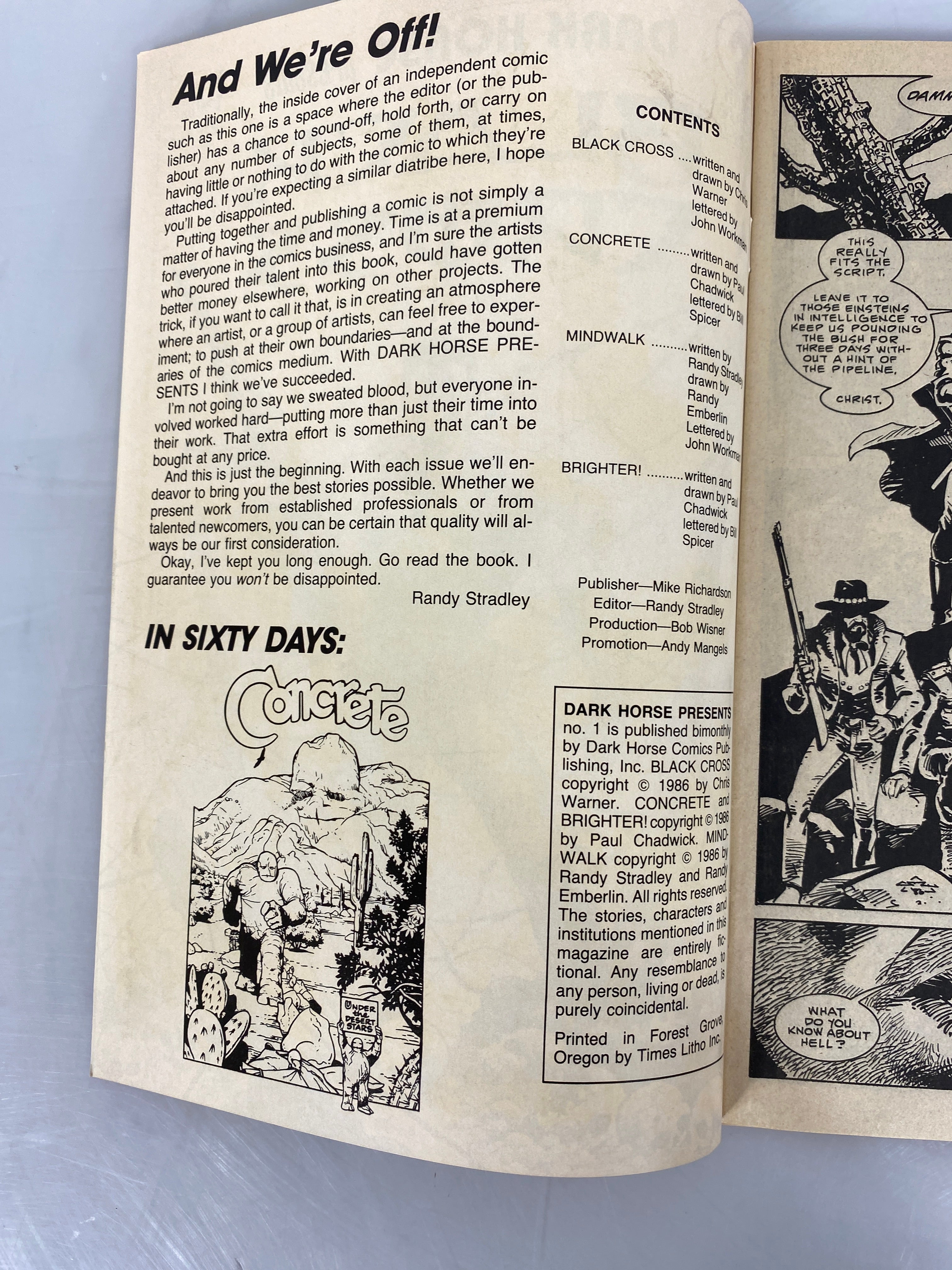 Dark Horse Presents #1 Black Cross 1986