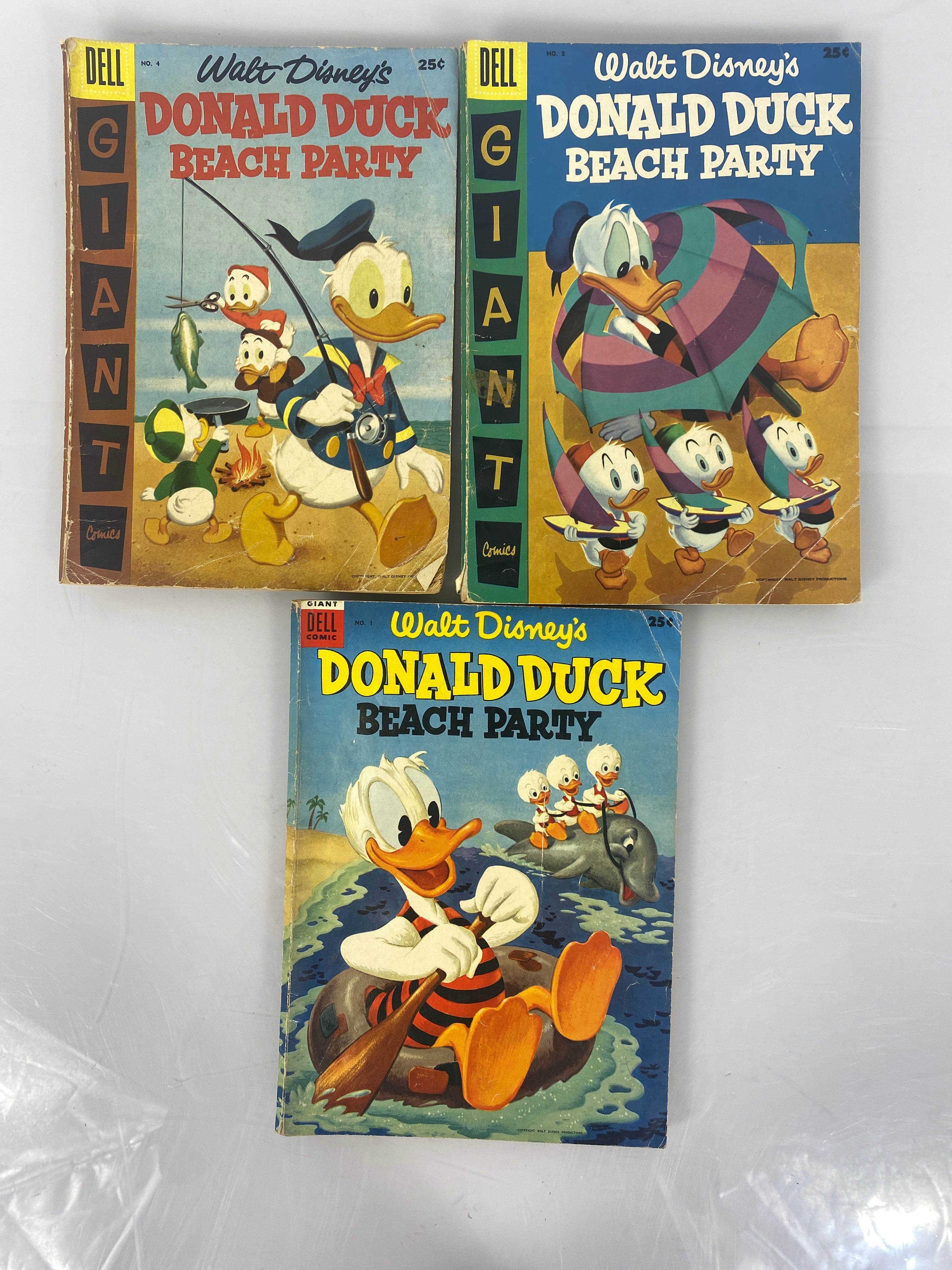 Donald Duck Beach Party Lot of 3 Disney Giant Size Dell Comics 1954-1957