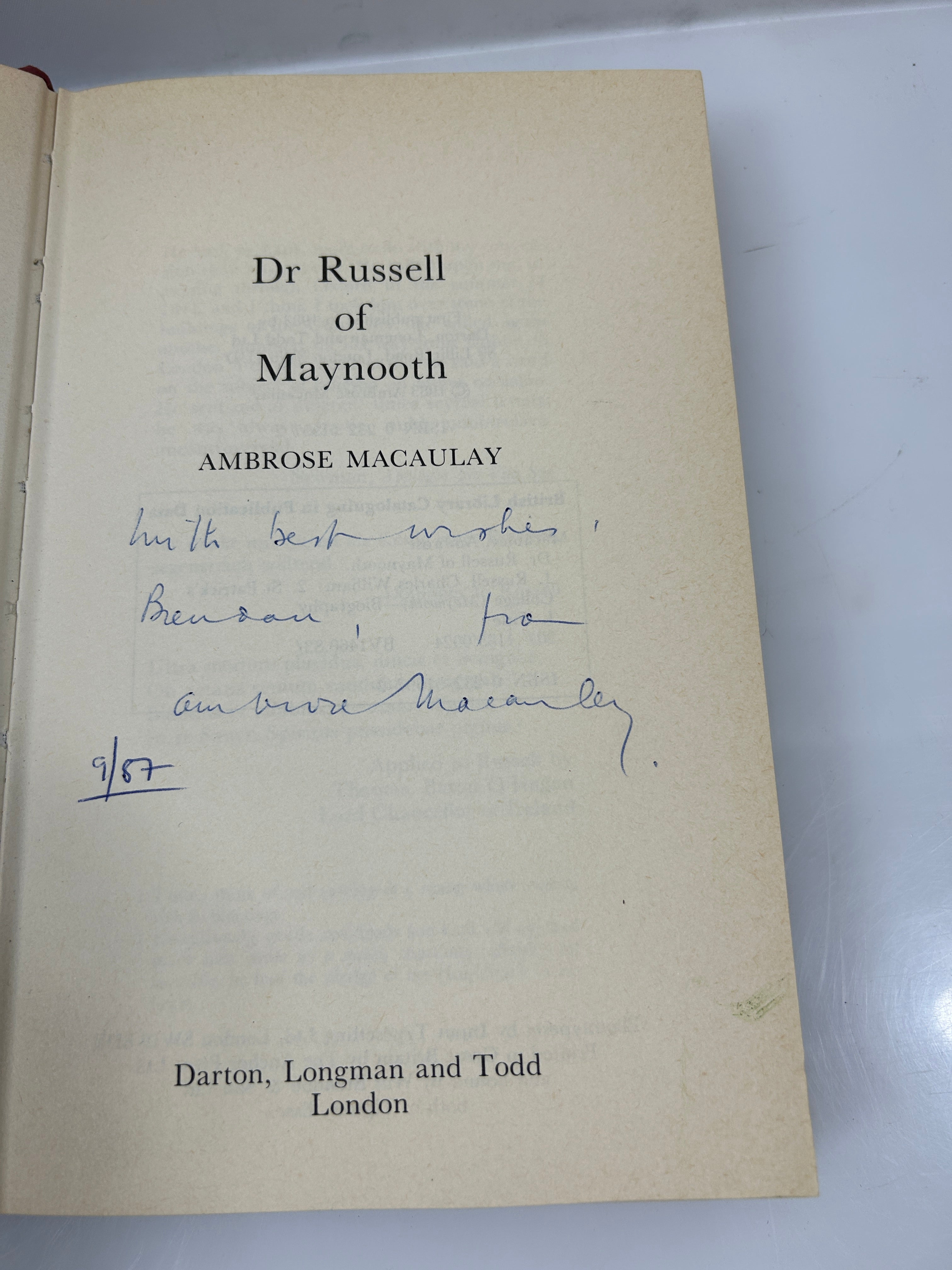 Dr Russell of Maynooth by Ambrose Macaulay 1983 Signed/Inscribed HC DJ
