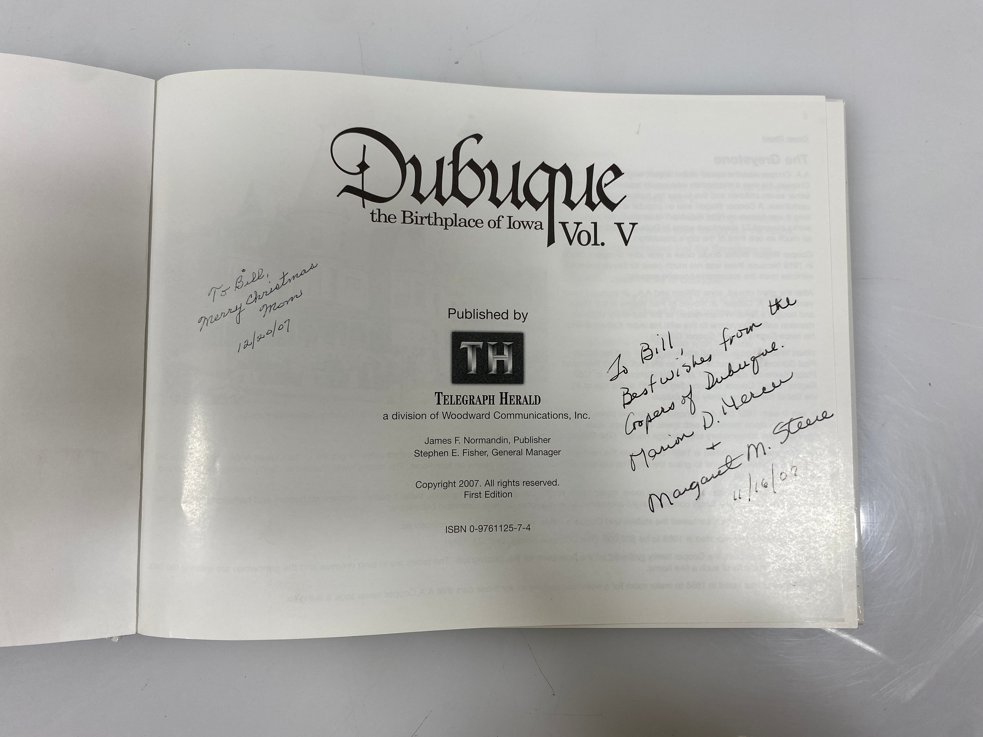 Dubuque the Birthplace of Iowa Vol V 2007 Telegraph Herald Inscribed HC