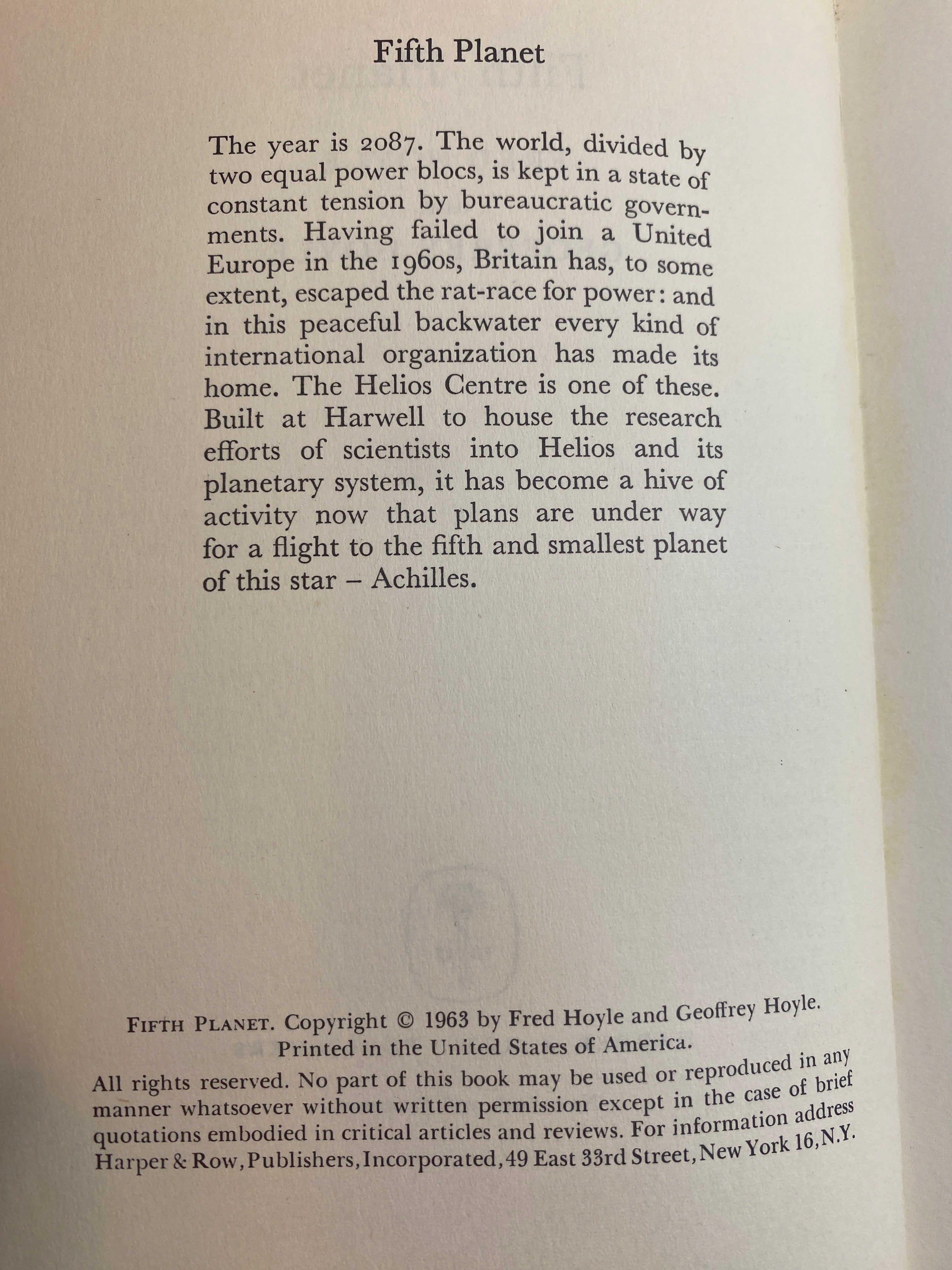 Fifth Planet Fred Geoffrey Hoyle HCDJ 1963