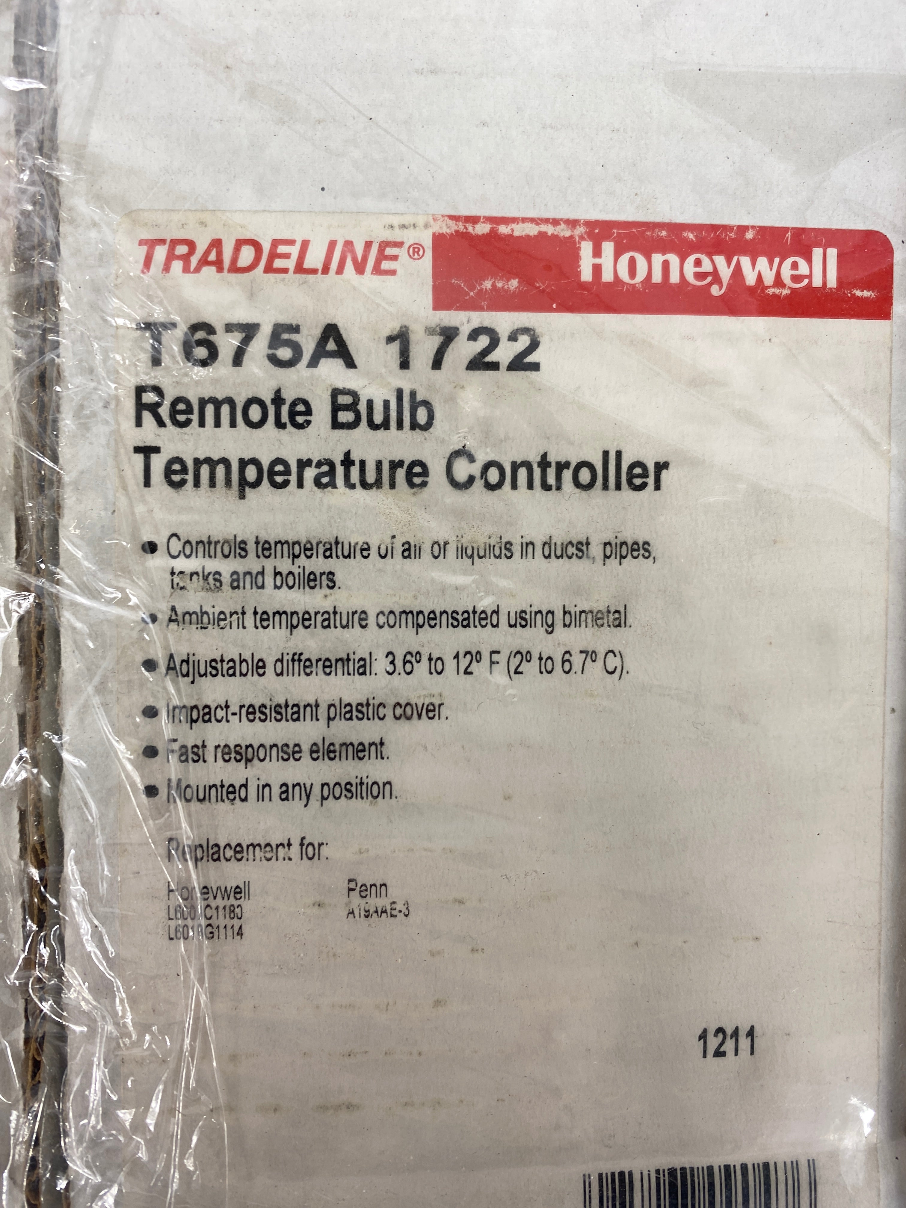 Honeywell Remote Temperature Bulb Controller T675A 1722 Pack of 2