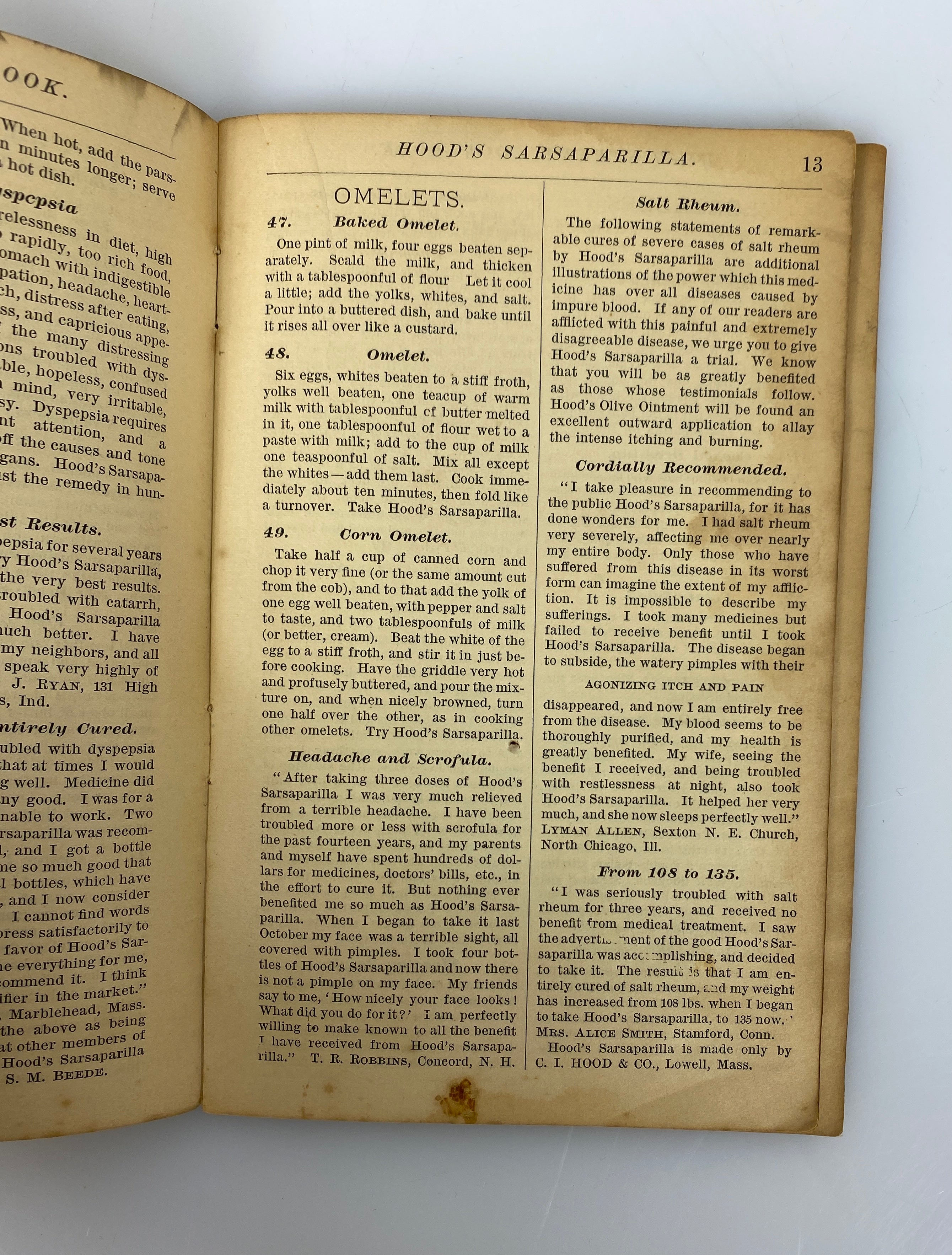 Hood's High Street Cook Book C.I. Hood Co. Lowell, MA c1890 Antique SC