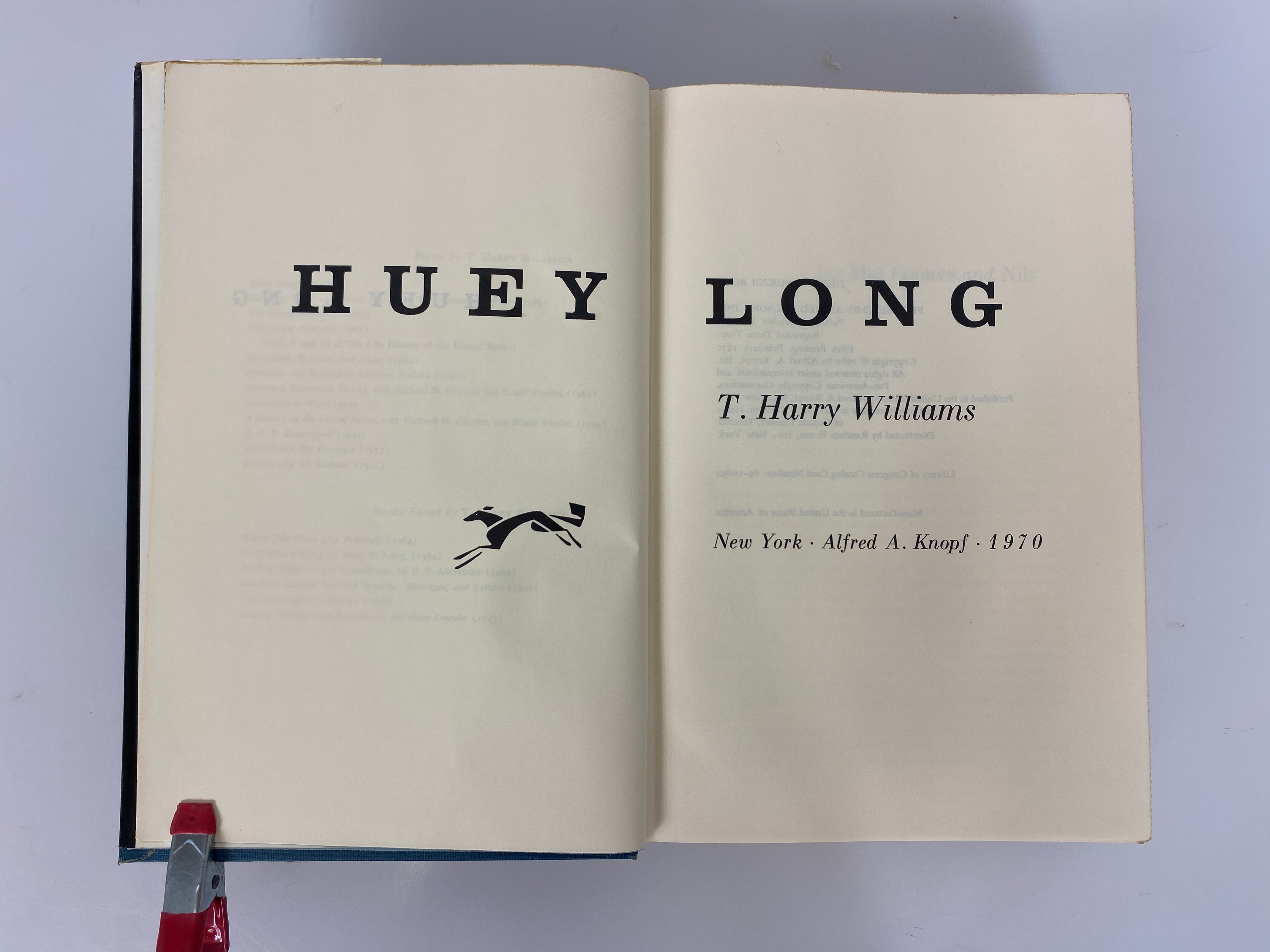 Huey Long A Biography by T. Harry Williams 1970 1st Edition 5th Printing HC DJ