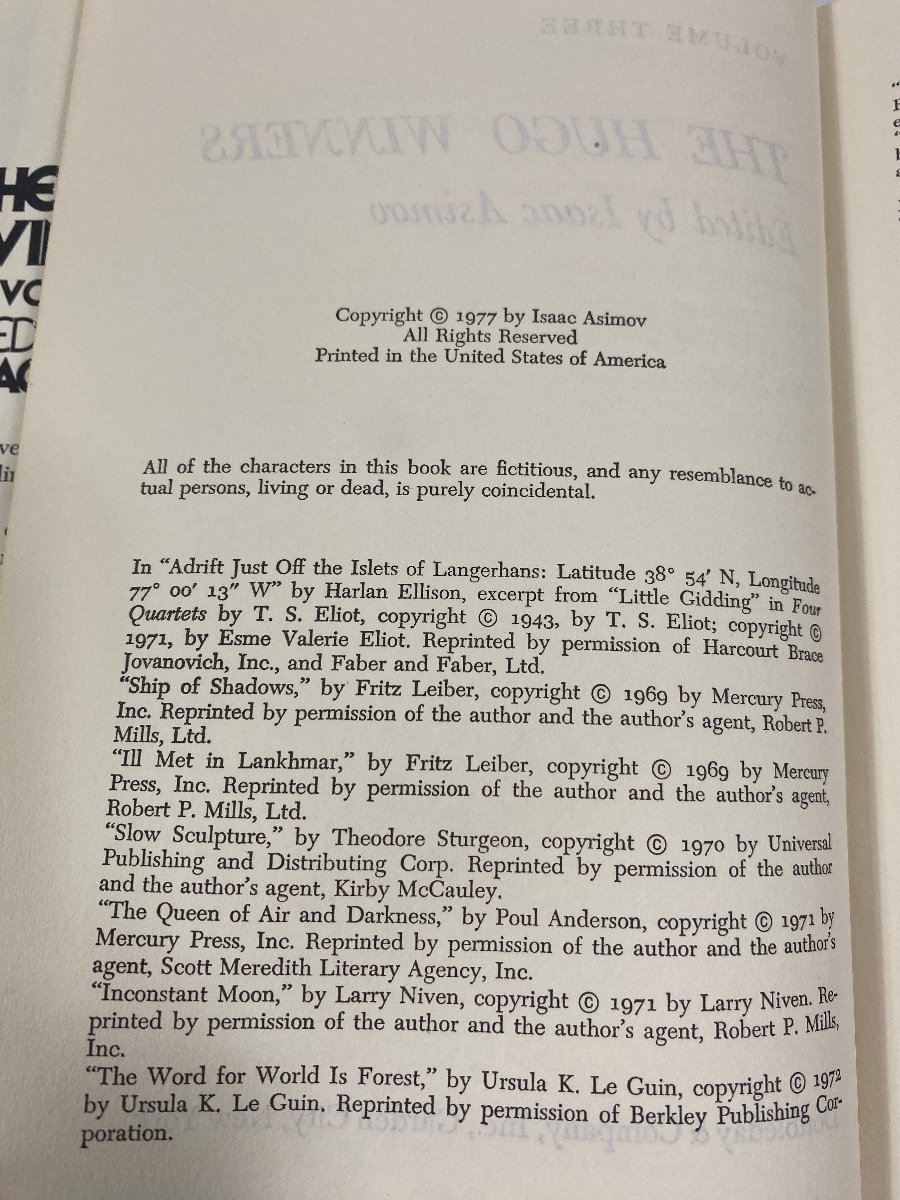 Hugo Winners Volume 3 Isaac Asimov Editor HCDJ 1977