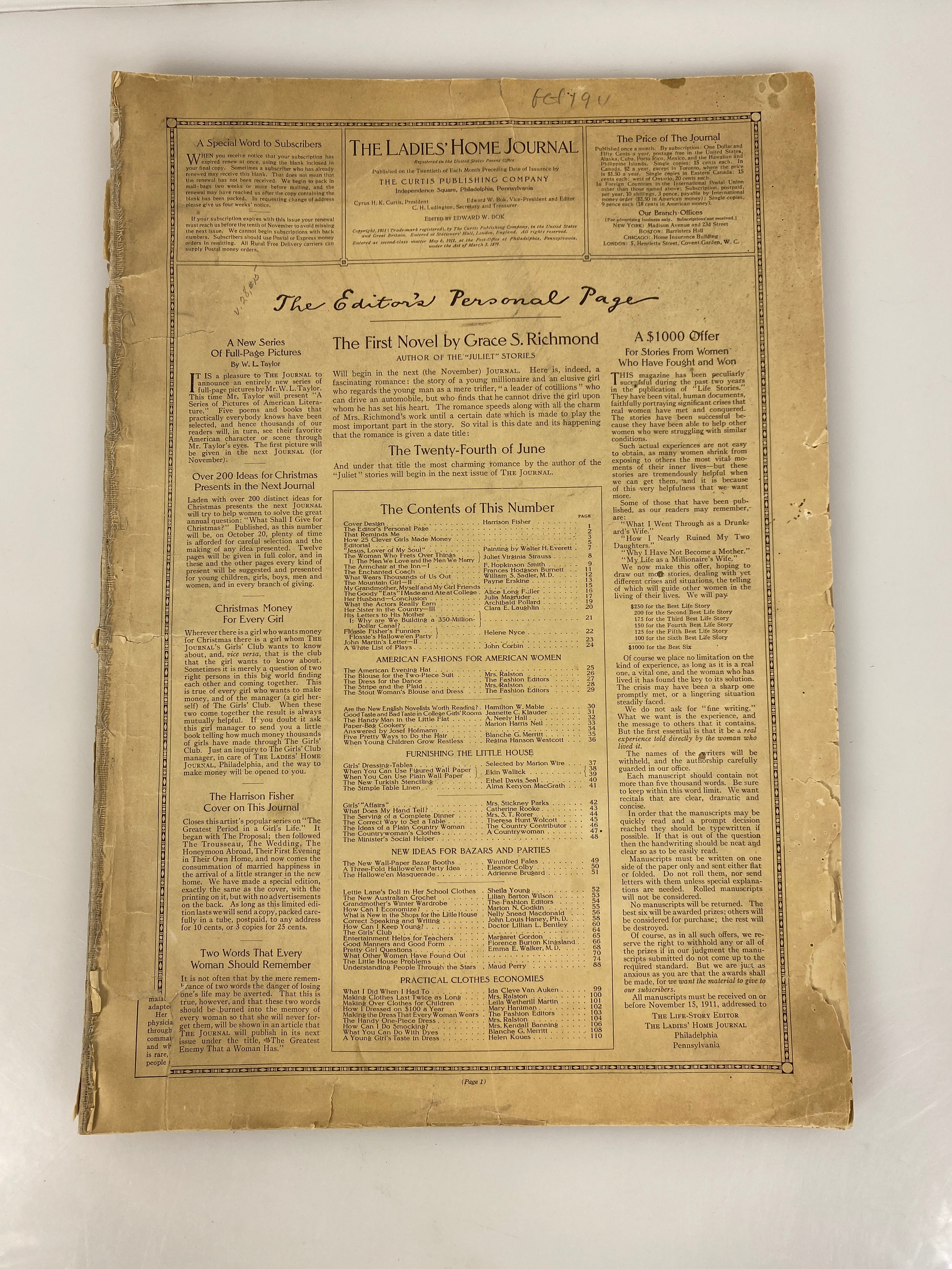 Ladies Home Journal 1911 (missing cover) vintage magazine advertisements