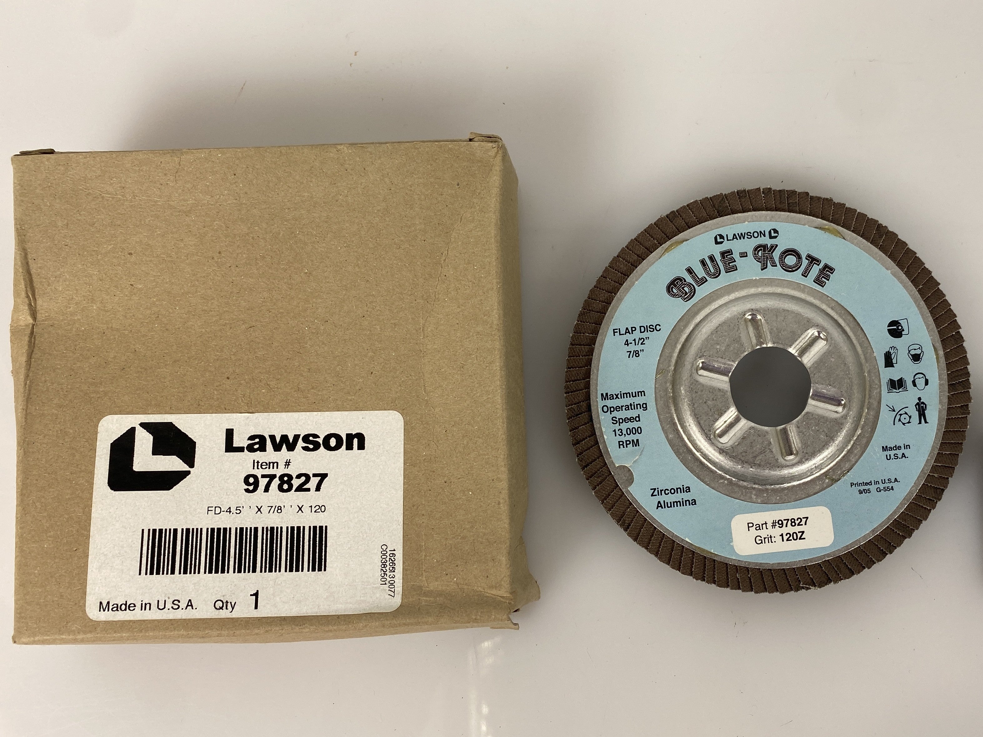 Lawson Disc Alumina Zirconia Grain Flap 120 Grit 4 1/2" - 7/8" Disc