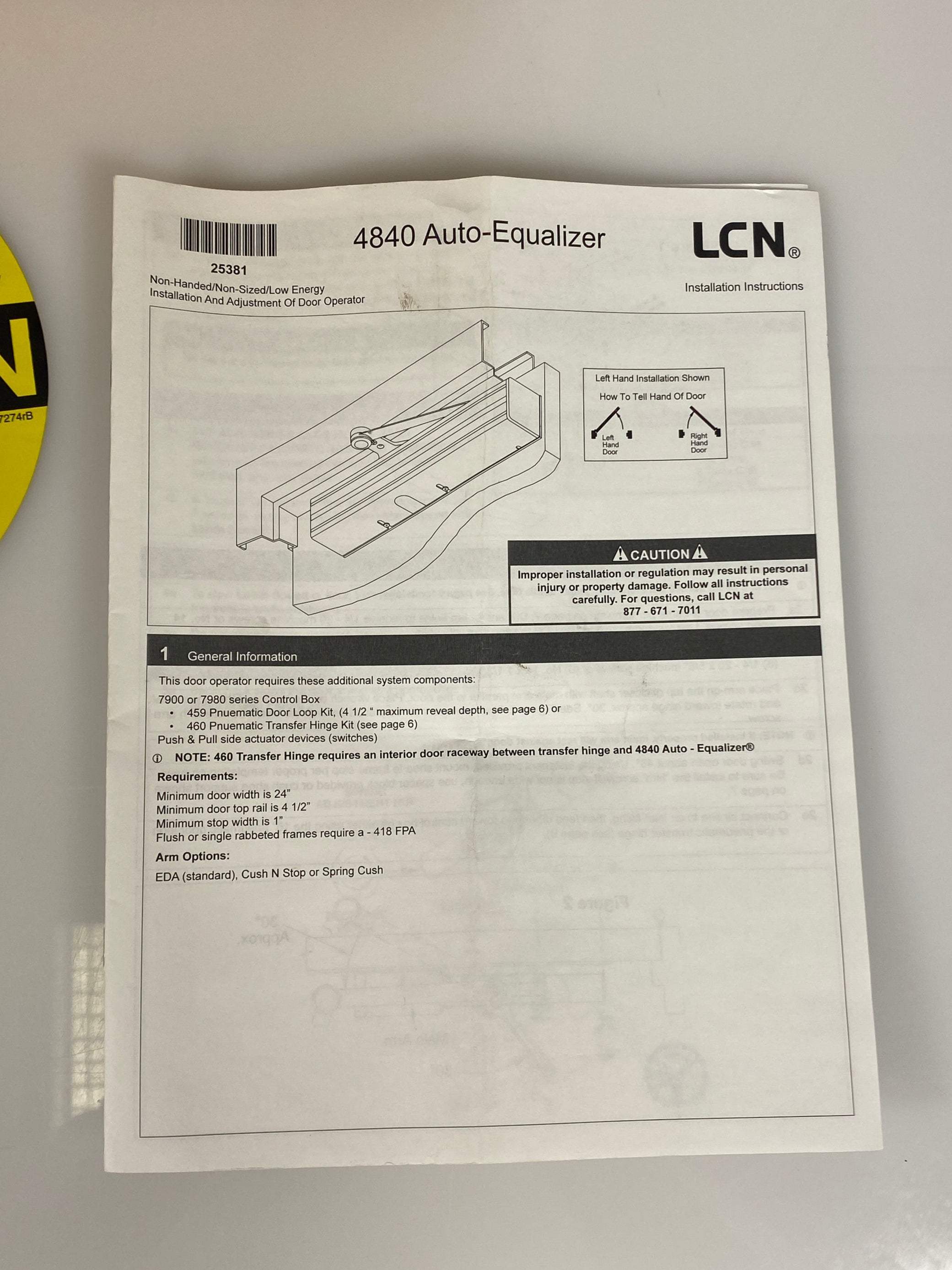 LCN #4840 Automatic Pneumatic Equalizer for Door Frames