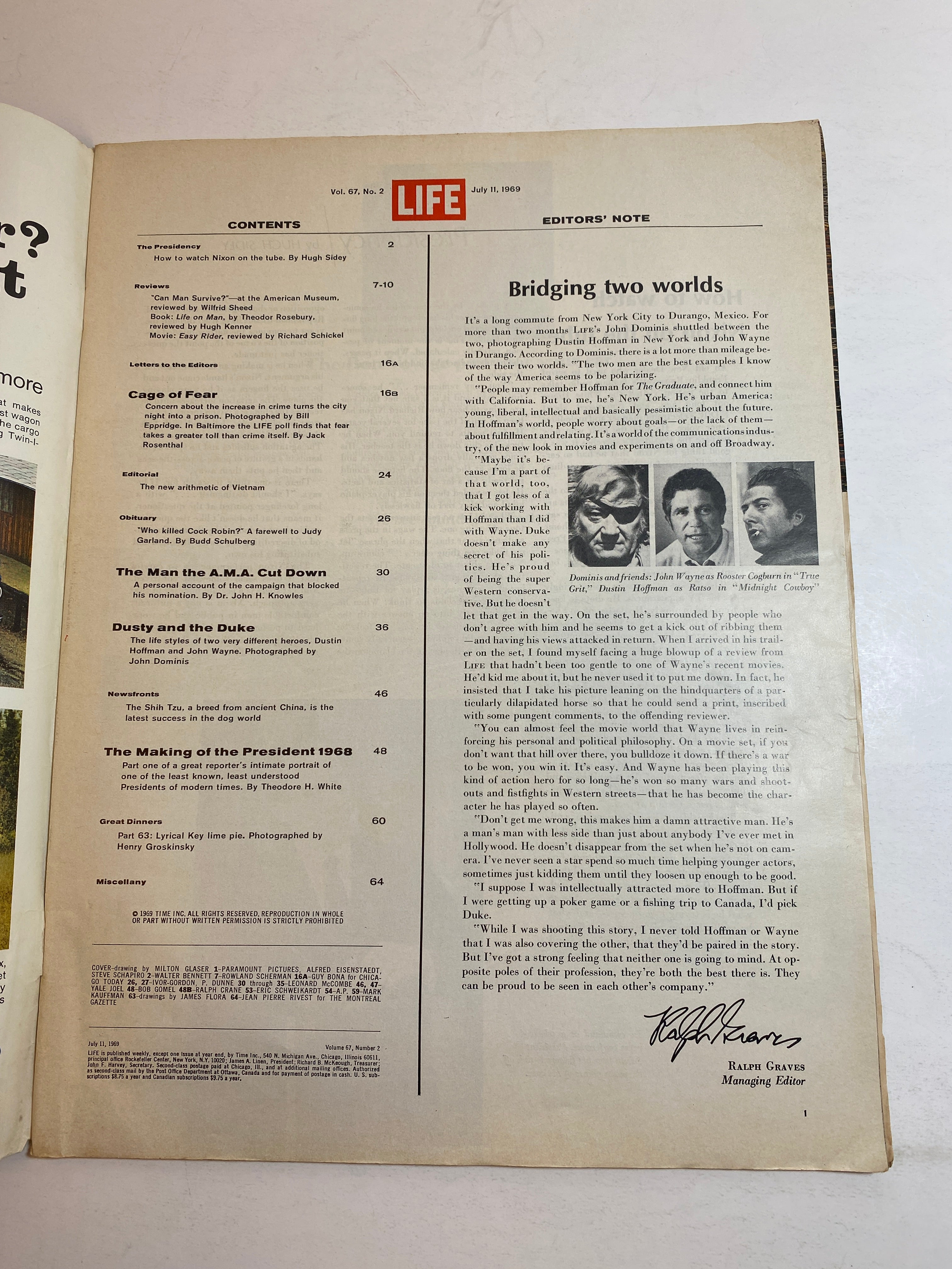 Life Magazine July 11, 1969 Dustin Hoffman John Wayne