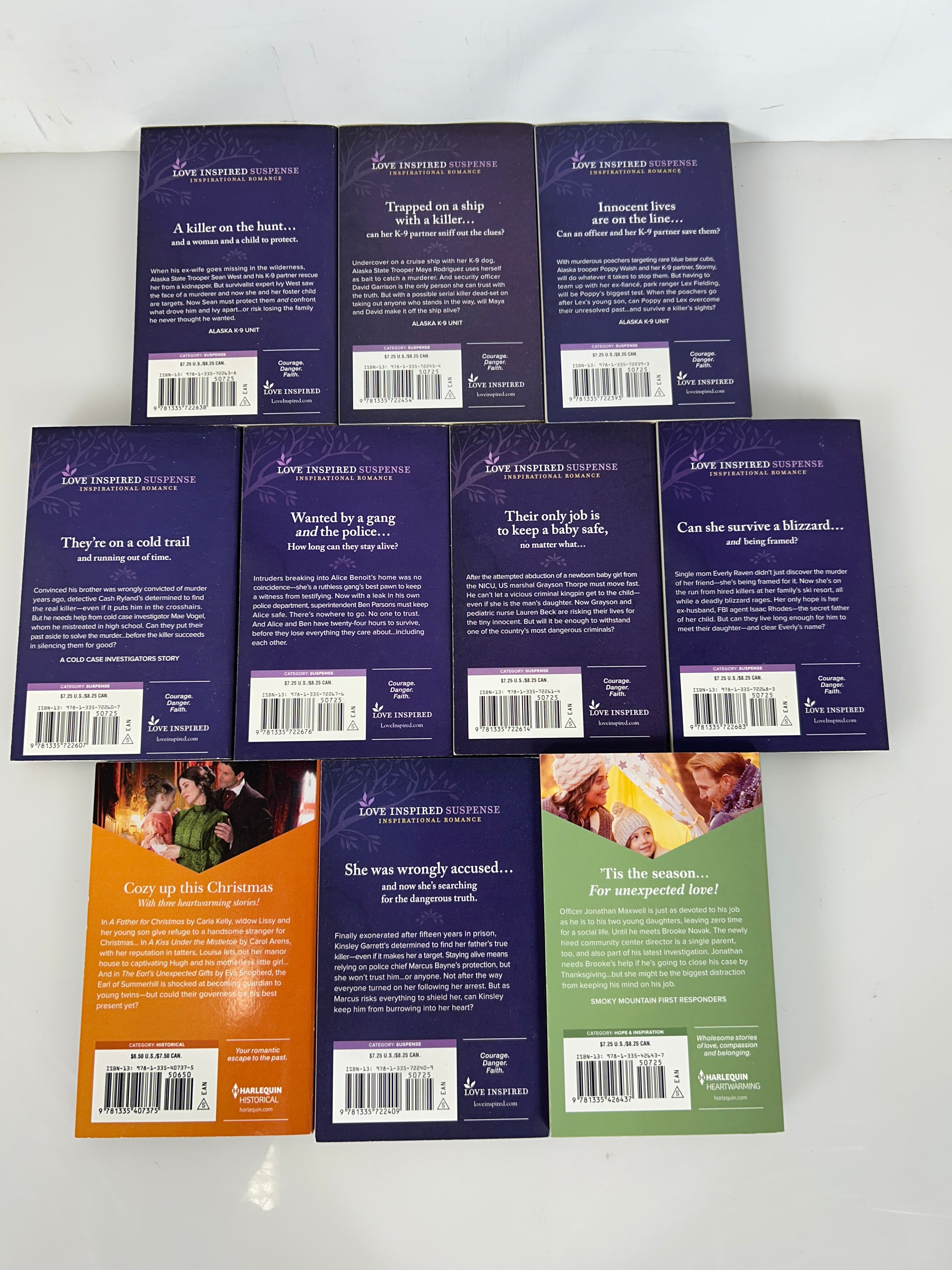 Lot of 10 Harlequin 1-Heartwarming,  8-Inspirational Suspense, 1-Historical SC