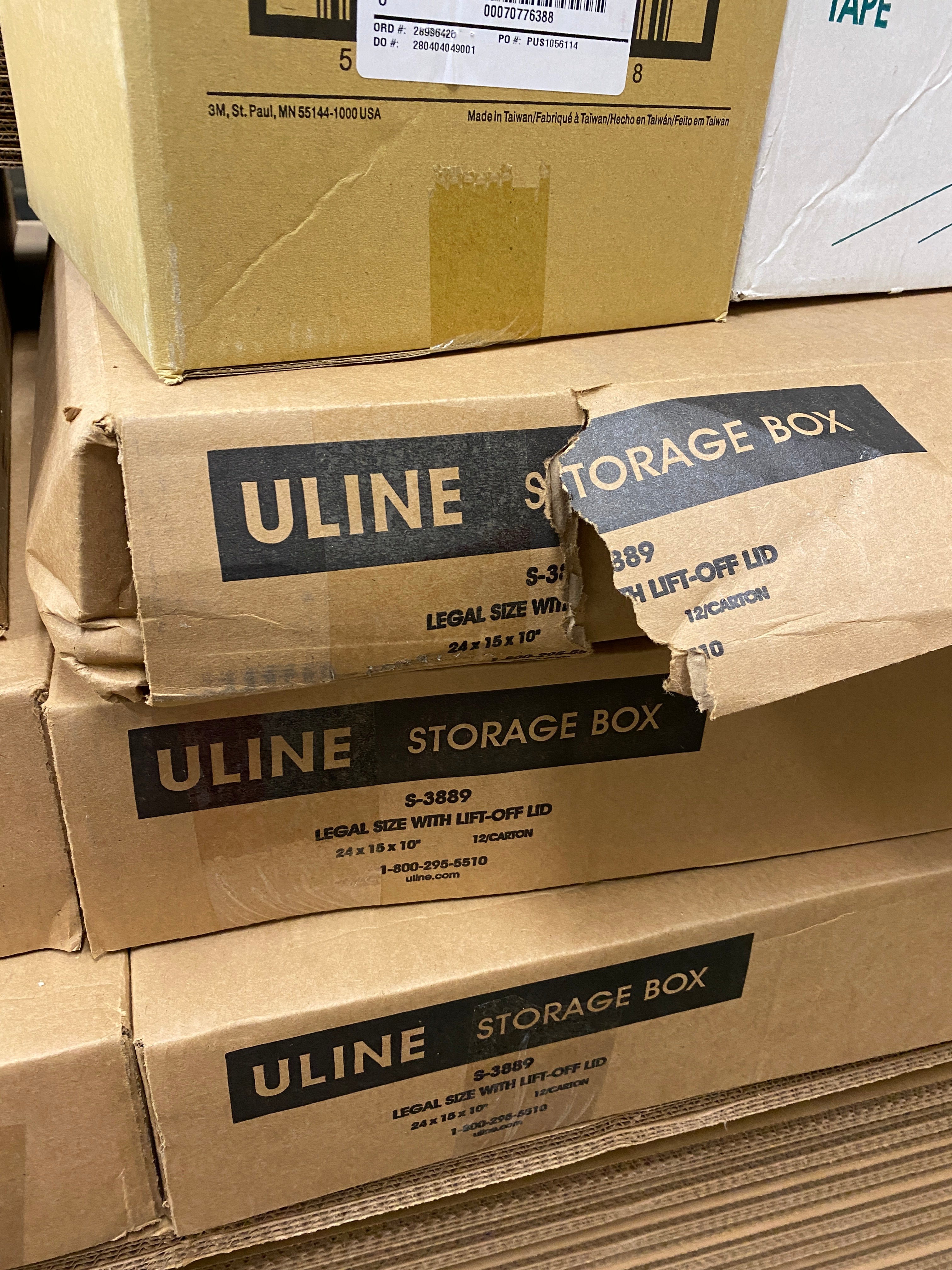 Lot of 12 ULINE Storage Box Legal Size with Lids 24"x15"x10"