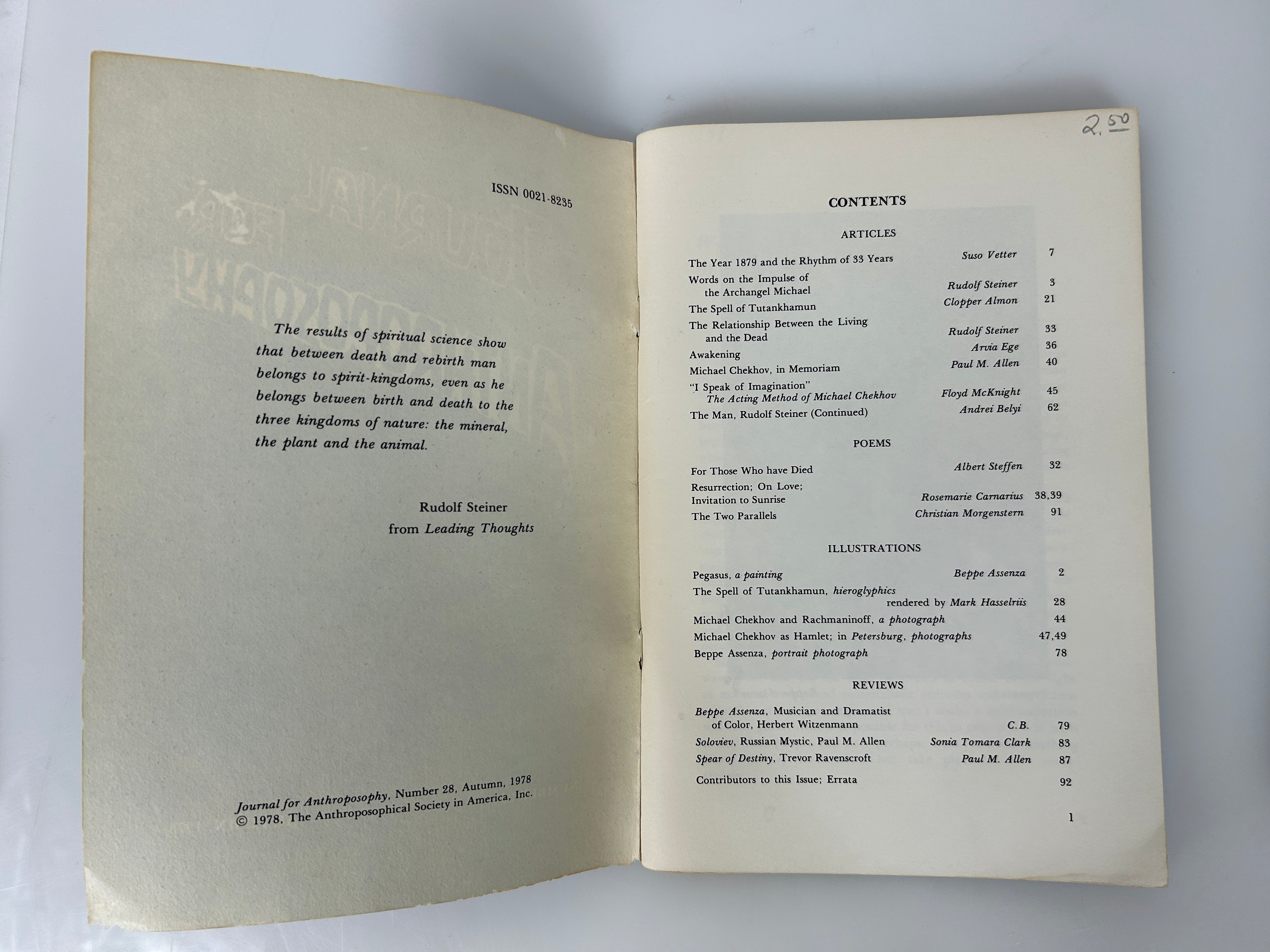 Lot of 2 Journal of Anthroposopy Autumn 1978-1979 SC