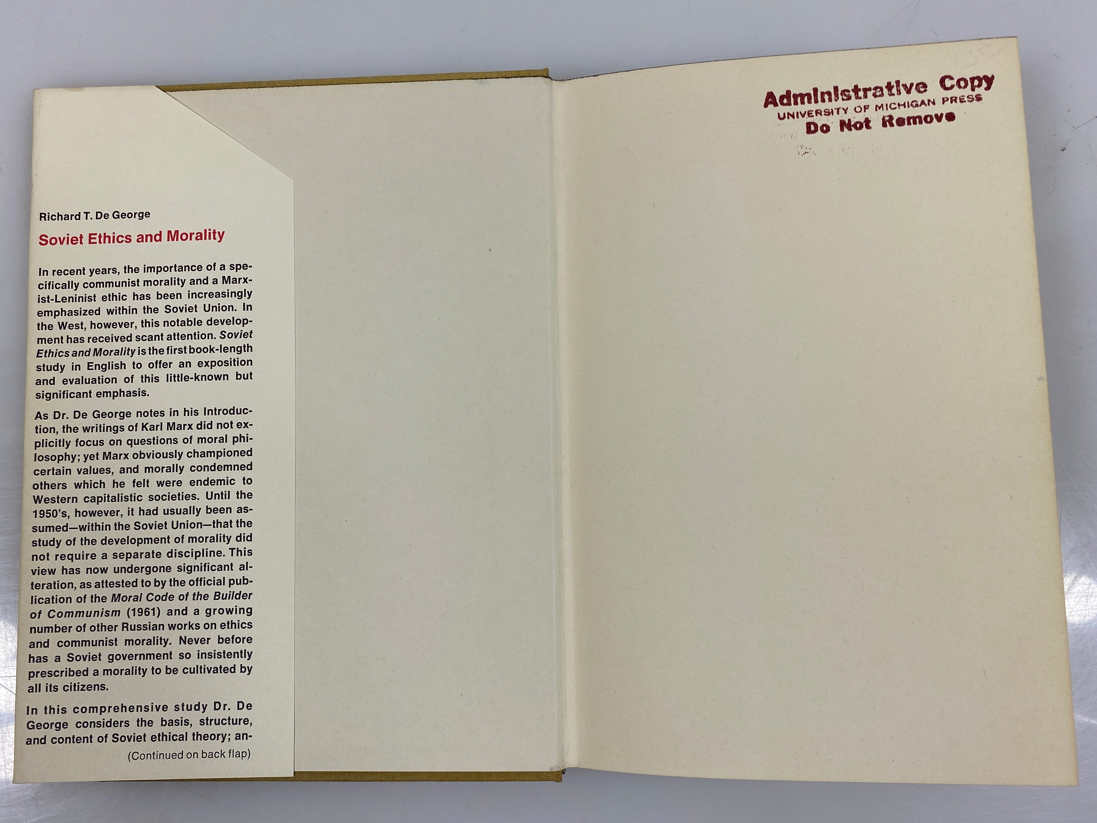 Lot of 2 Patterns of Soviet Thought/Soviet Ethics by De George 1966-69 HC DJ