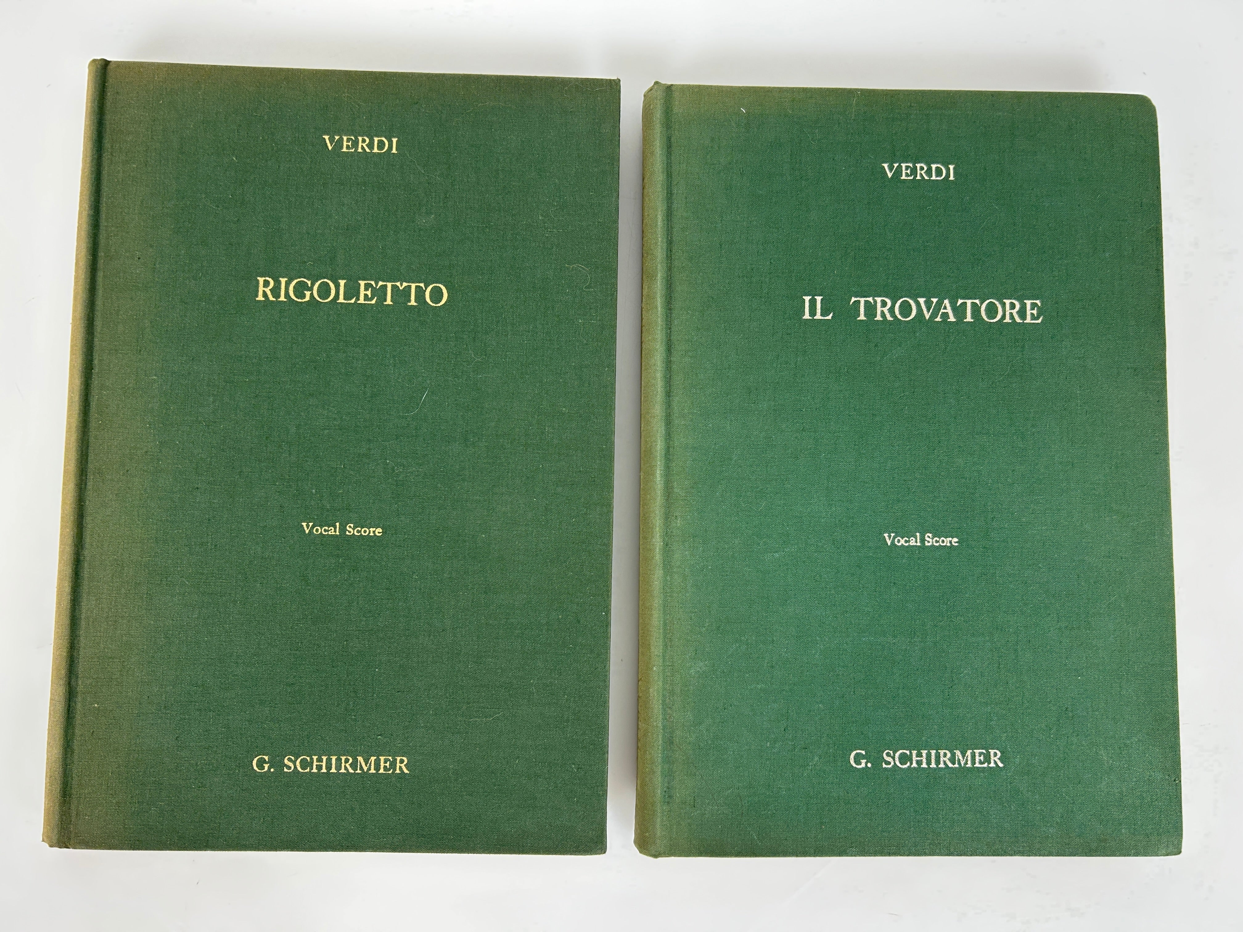 Lot of 2 Verdi Bilingual Opera Scores Rigoletto/Il Trovatore Schirmer HC