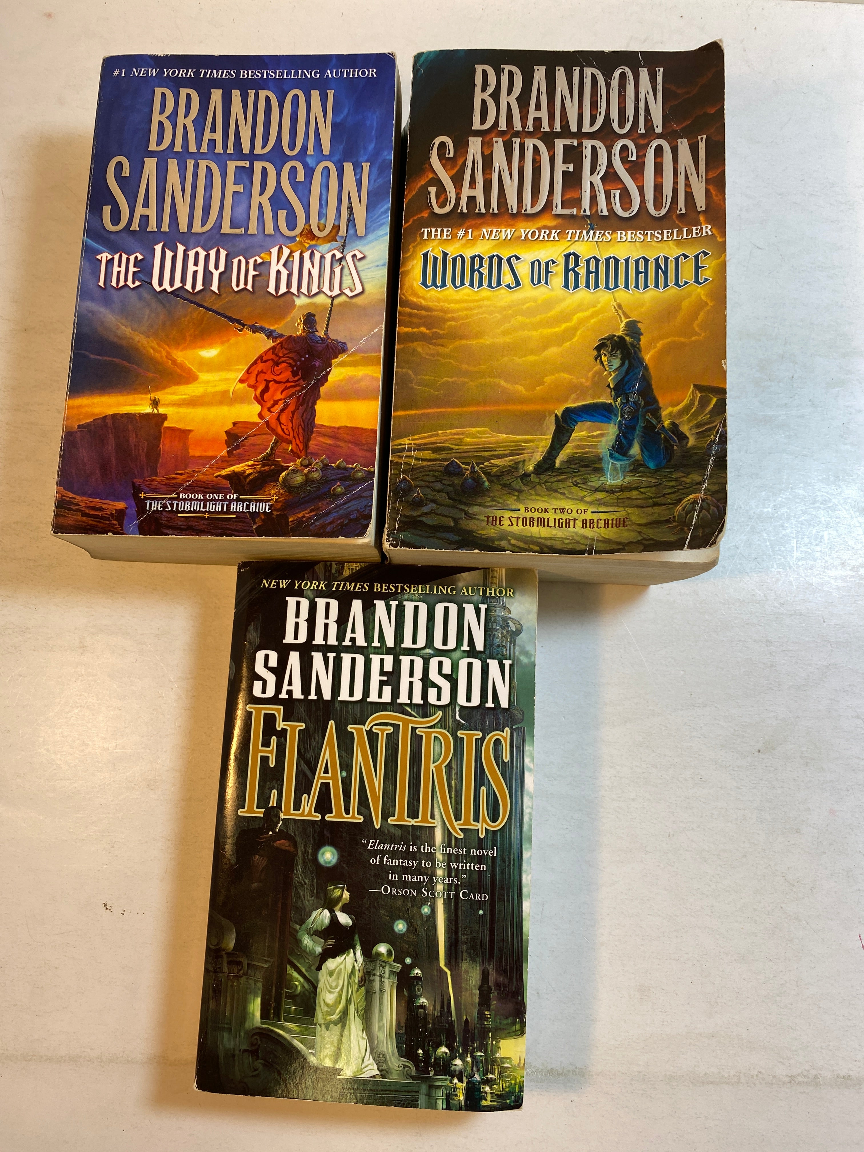 Lot of 3 Brandon Sanderson Elantris Stormlight Paperbacks 2006-2014