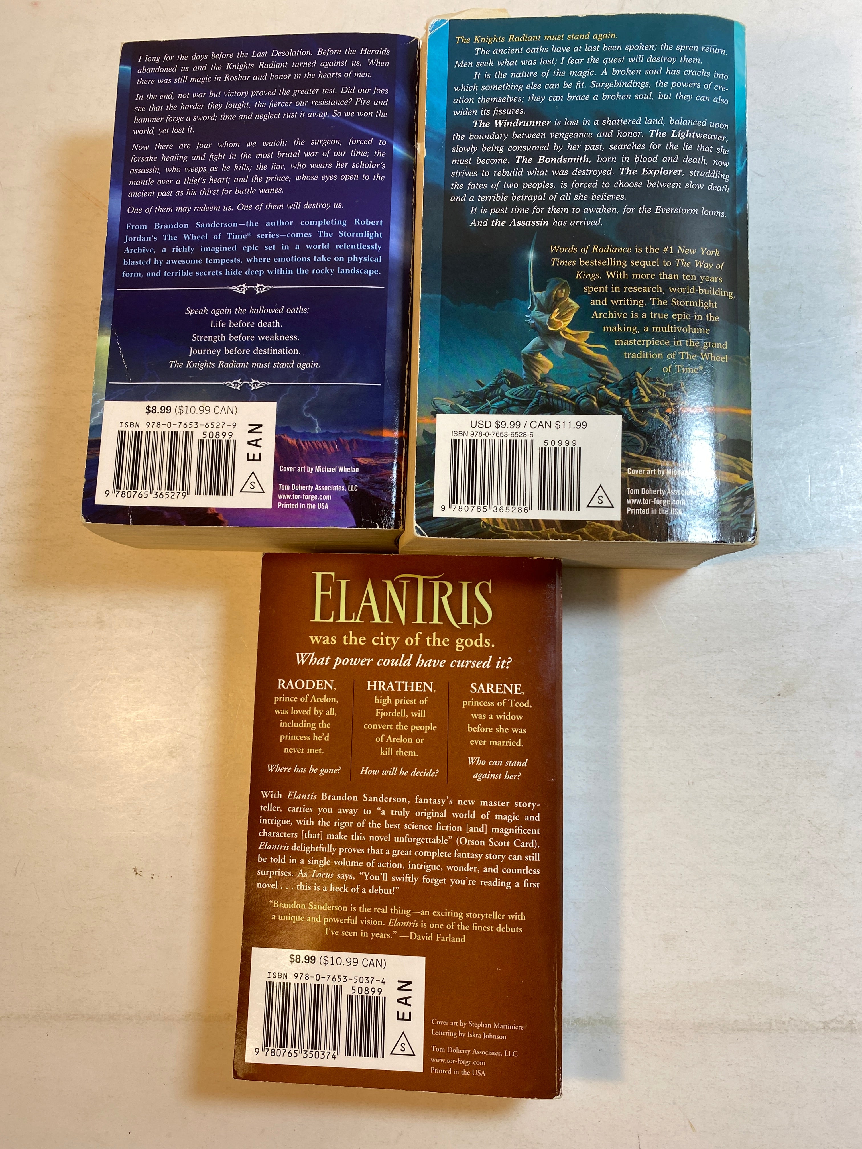 Lot of 3 Brandon Sanderson Elantris Stormlight Paperbacks 2006-2014