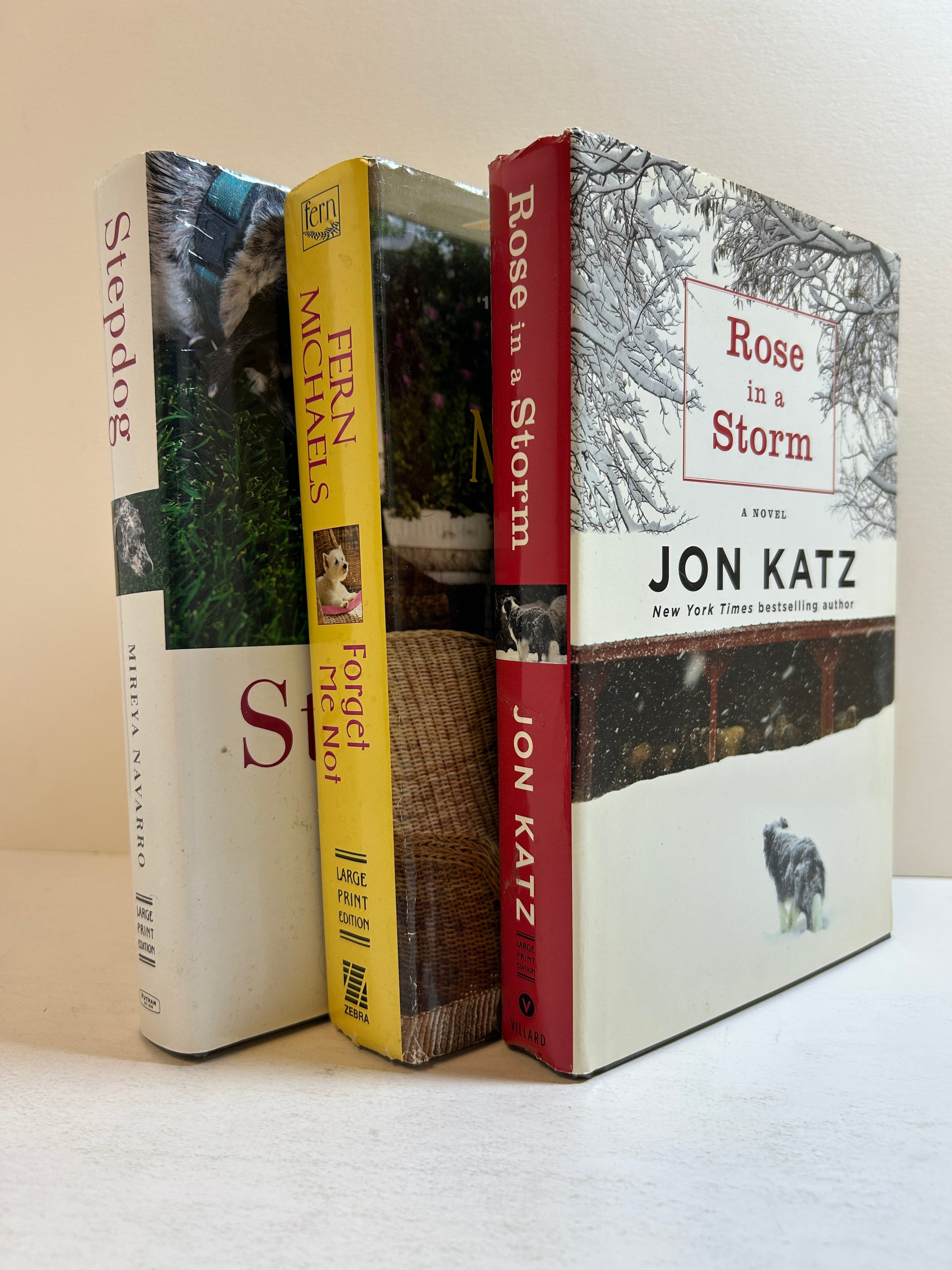 Lot of 3 LARGE PRINT Hardcover Romances with Dogs Katz/Michaels/Navarro HCDJ