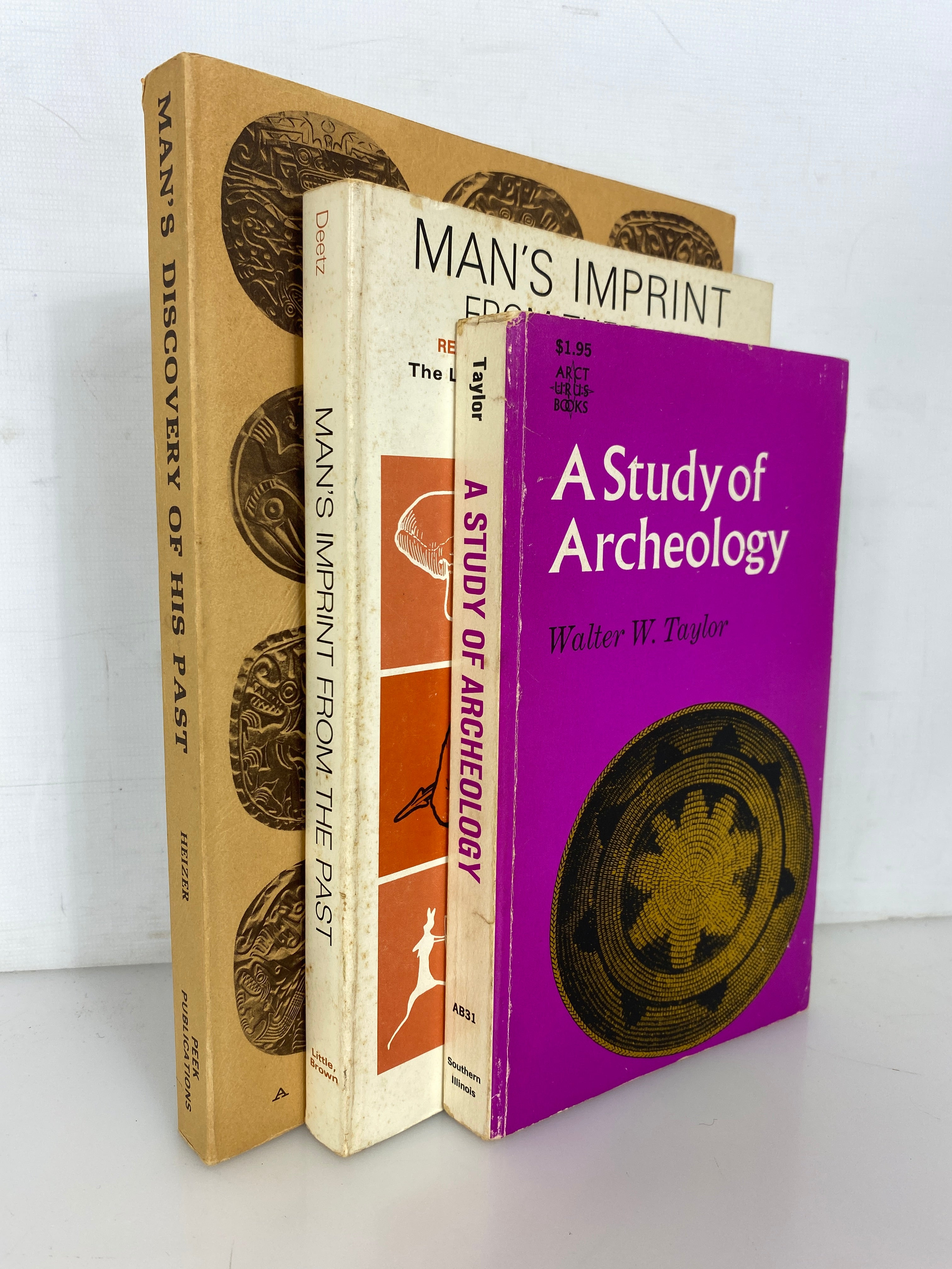 Lot of 3 Vintage Archaeology Books by Taylor/Heizer/Deetz 1967-71 SC