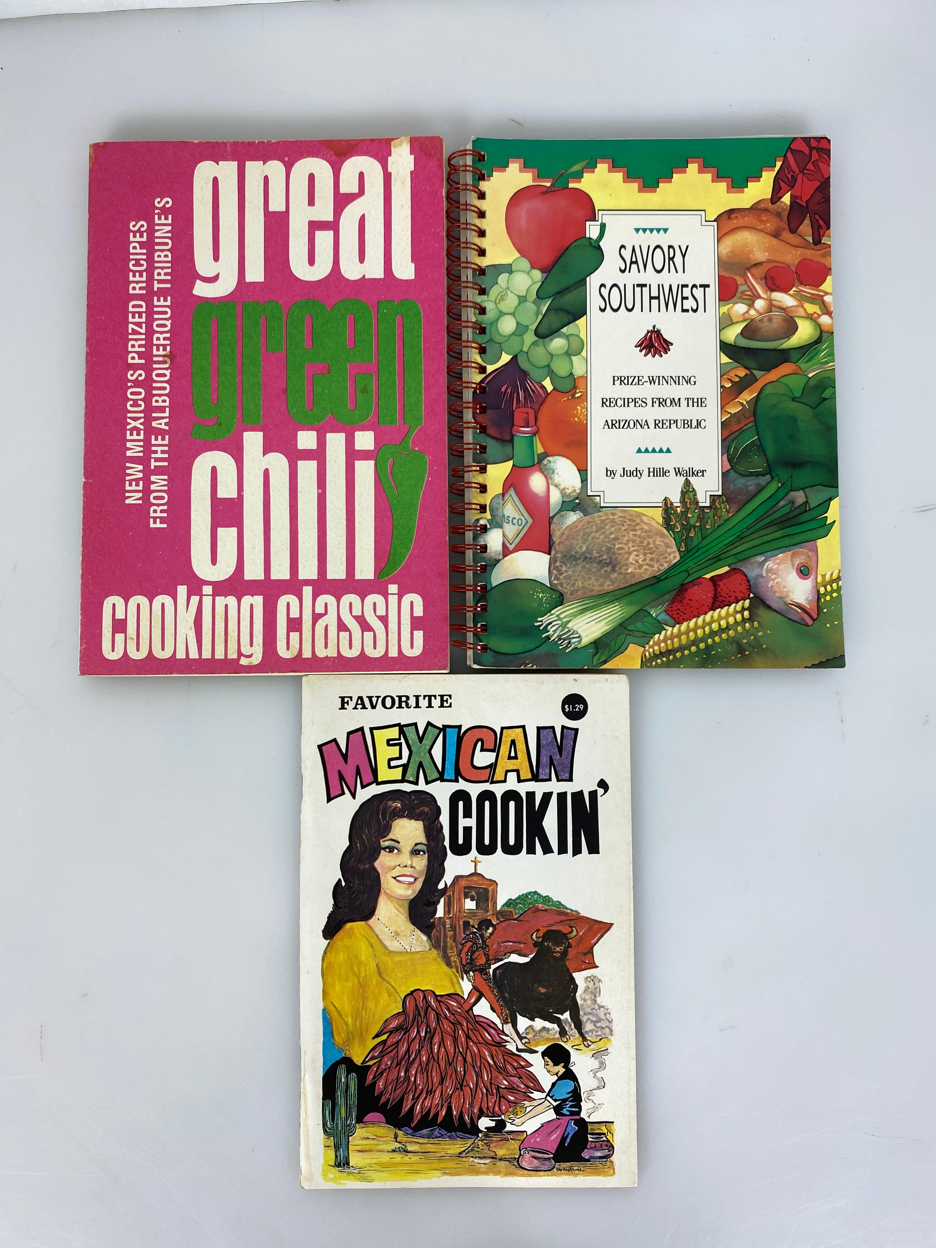 Lot of 3 Vtg Recipe Books: Southwest/Great Green Chili/Mexican Cooking SC