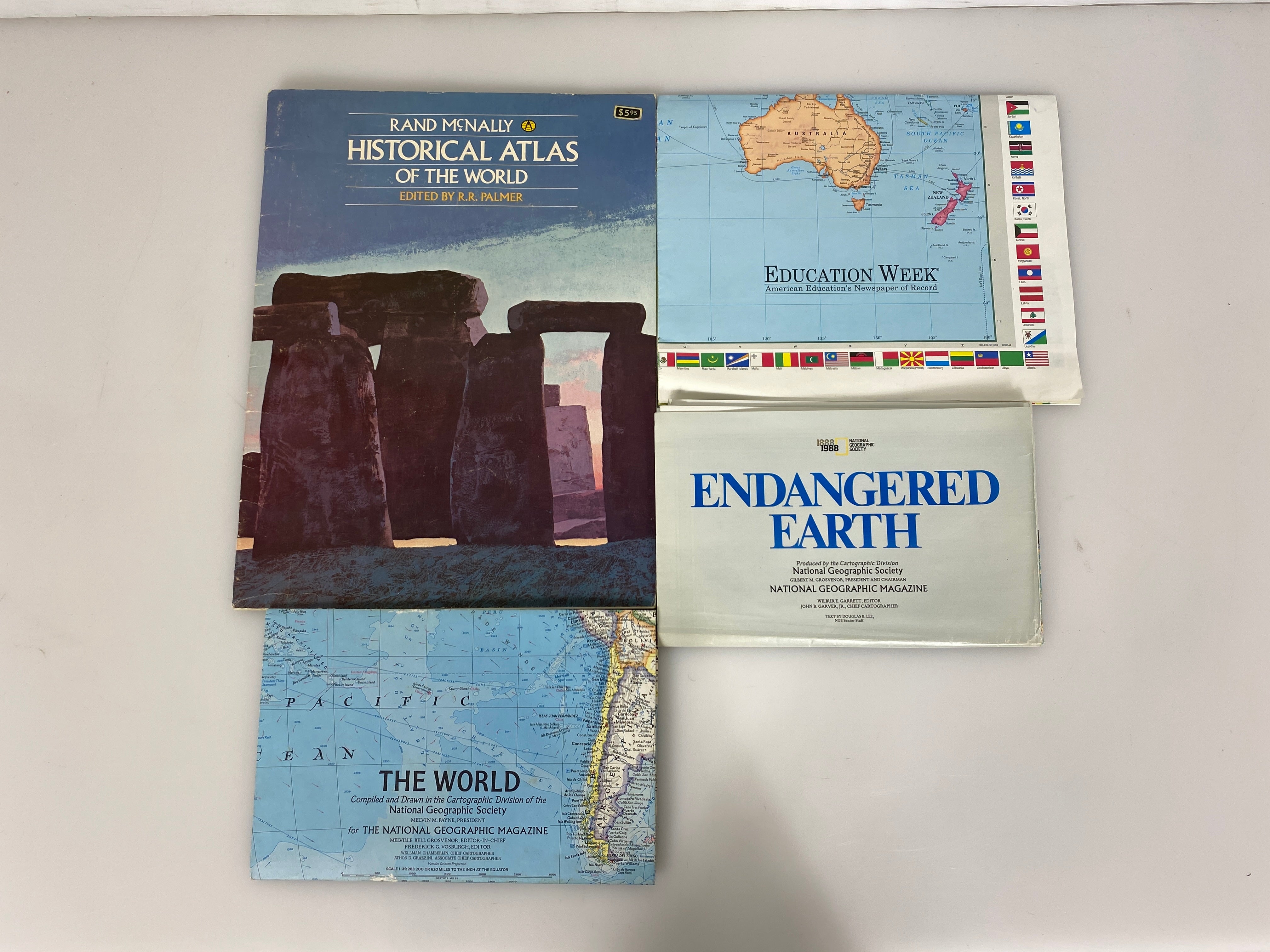 Lot of 4: Historical Atlas of the World/Endangered Earth/2 World Maps 1965-88