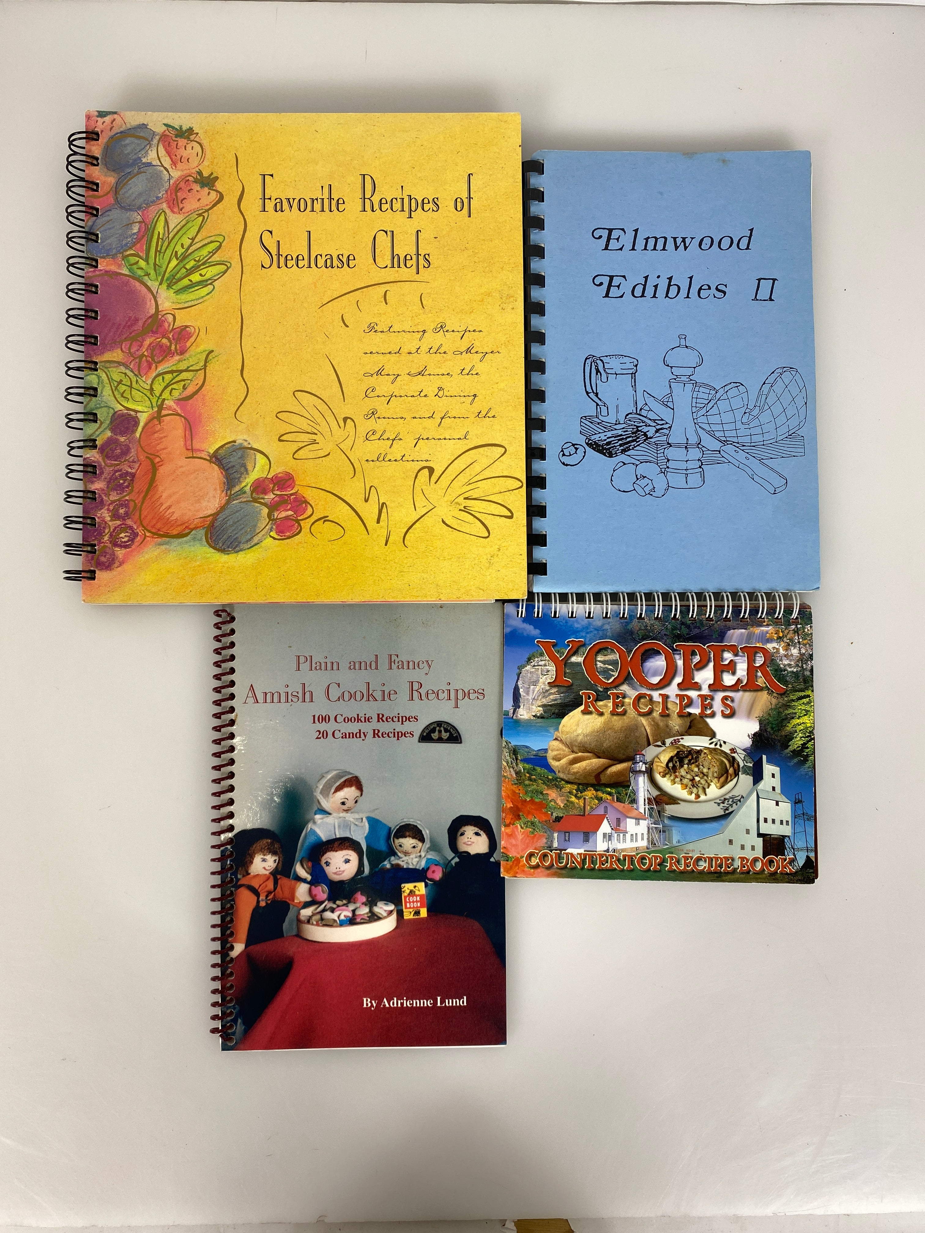 Lot of 4 Vintage Spiral-Bound Cookbooks Yooper Recipes/Cookies/Steelcase Chefs