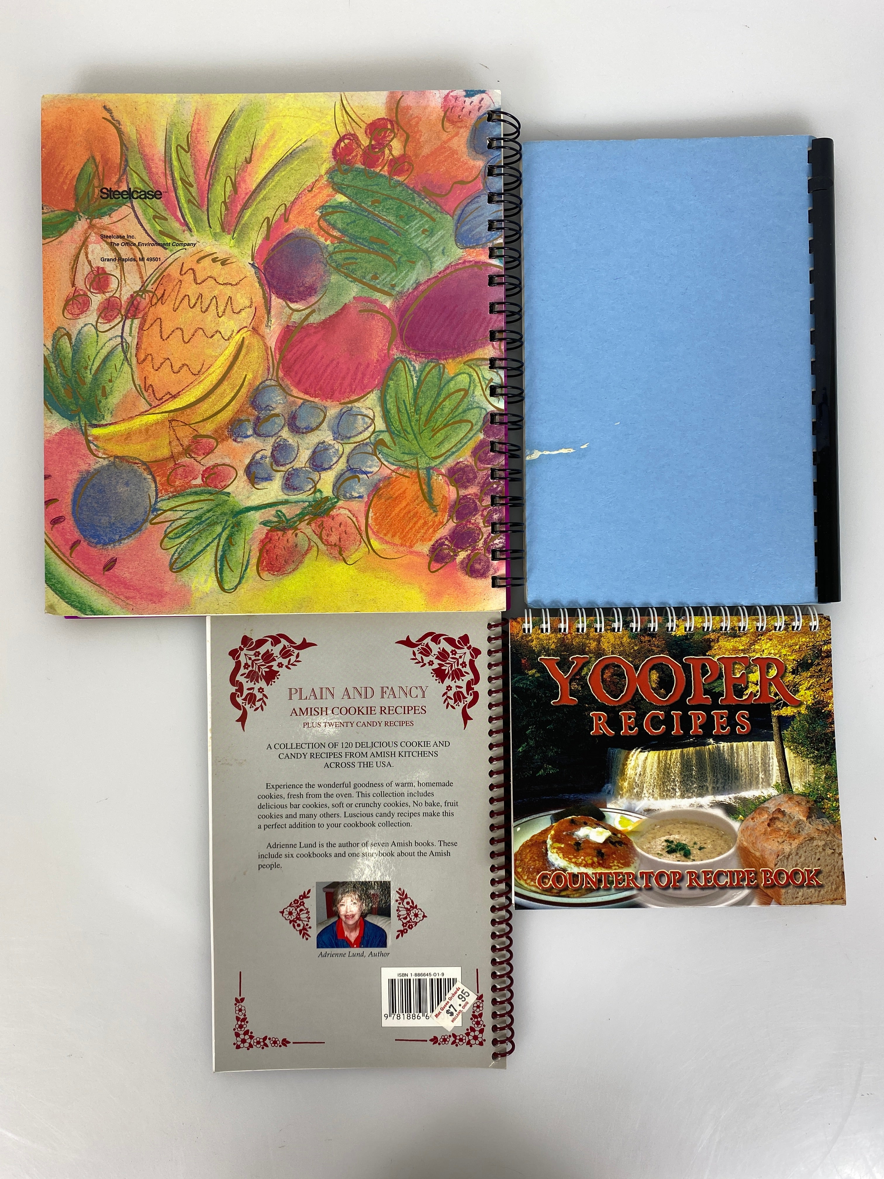 Lot of 4 Vintage Spiral-Bound Cookbooks Yooper Recipes/Cookies/Steelcase Chefs