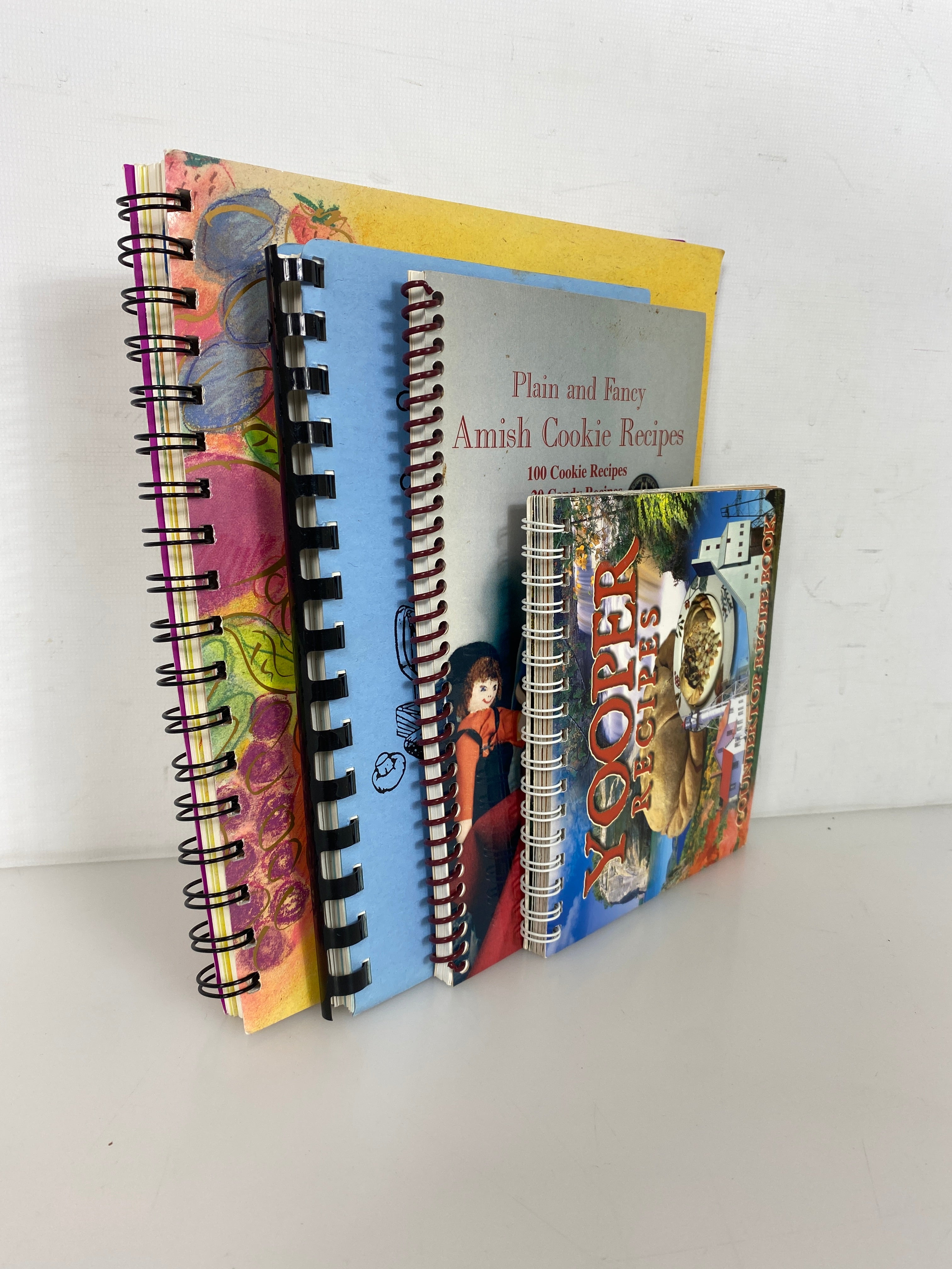 Lot of 4 Vintage Spiral-Bound Cookbooks Yooper Recipes/Cookies/Steelcase Chefs