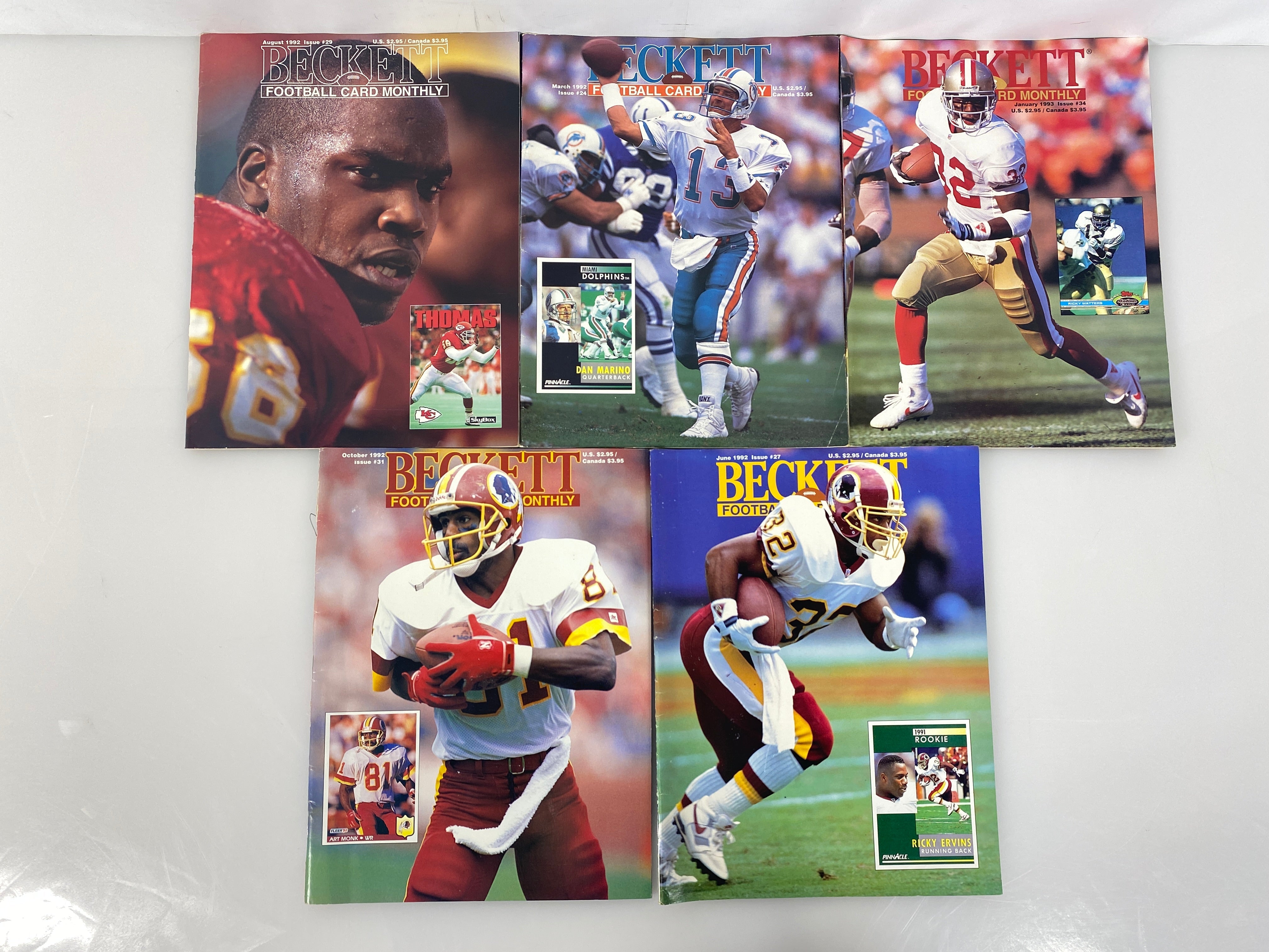 Lot of 5 Beckett Football Monthly Dan Marino Derrick Thomas 1992-1993