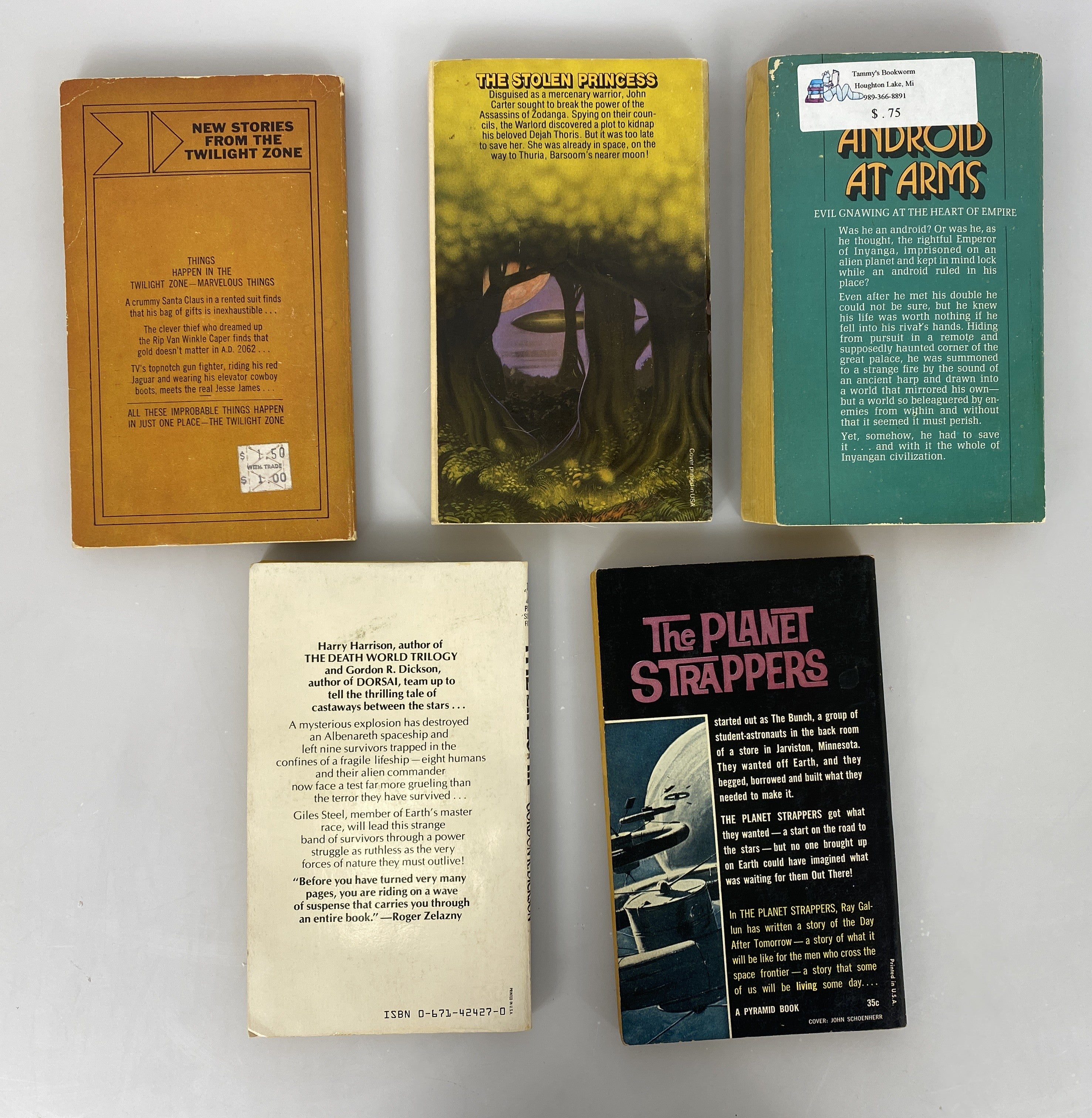 Lot of 5 Vintage Classic Sci Fi Paperbacks Norton Twilight Zone Burroughs