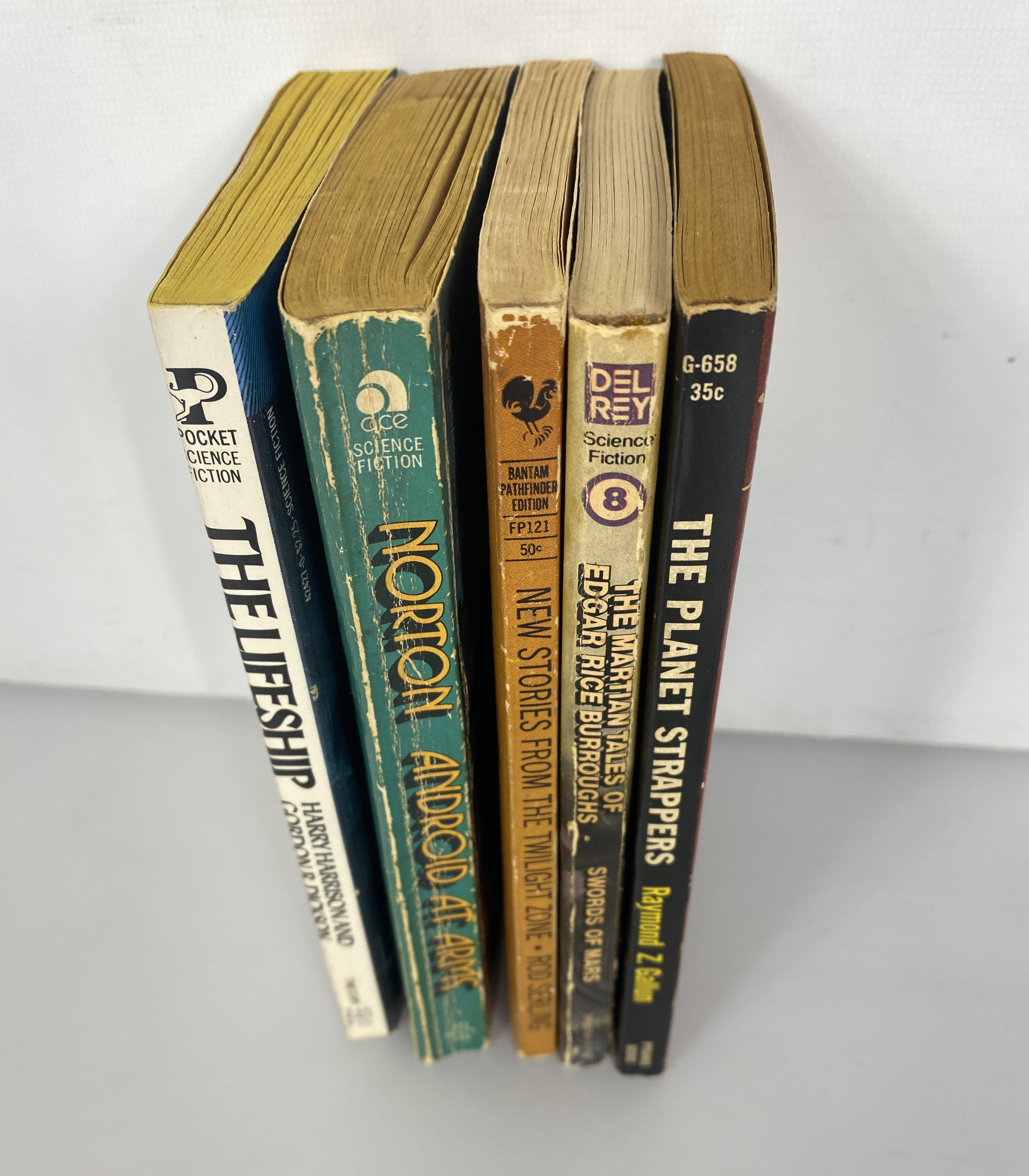 Lot of 5 Vintage Classic Sci Fi Paperbacks Norton Twilight Zone Burroughs