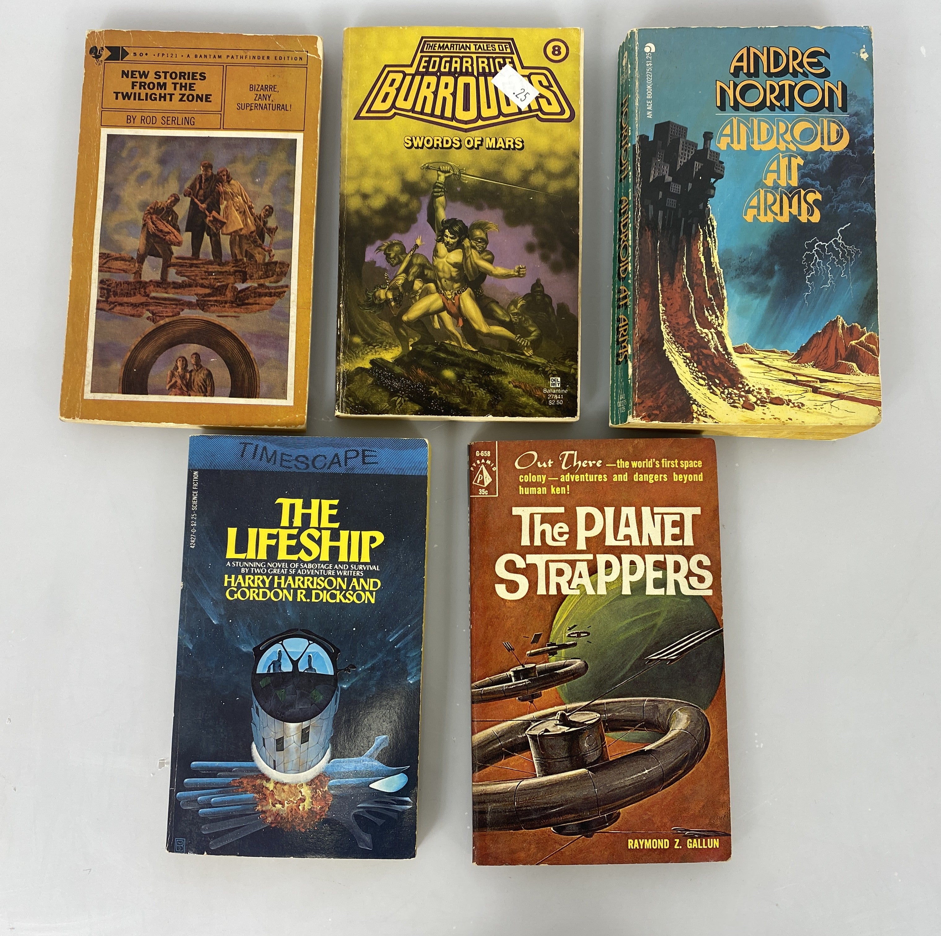Lot of 5 Vintage Classic Sci Fi Paperbacks Norton Twilight Zone Burroughs