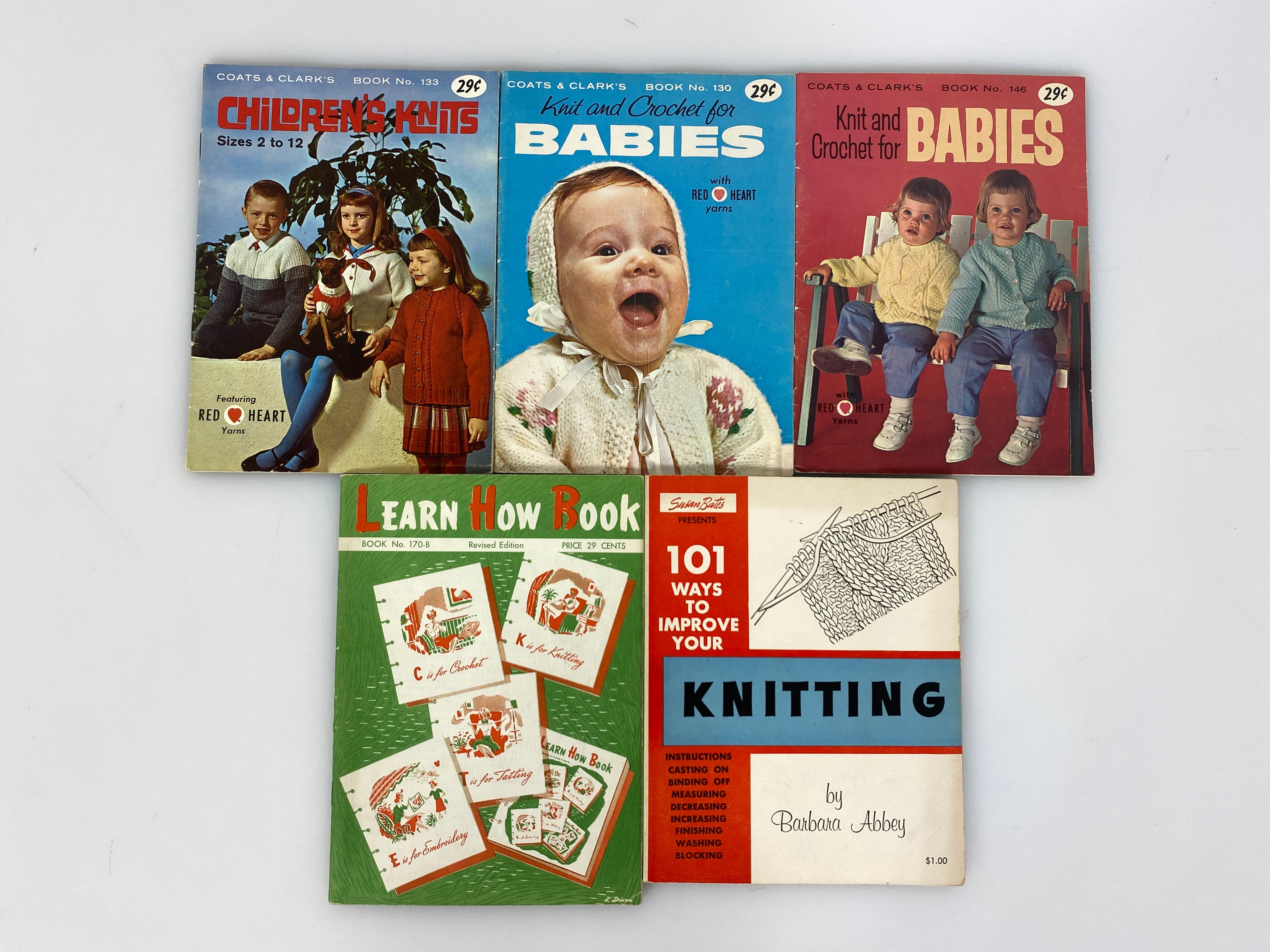 Lot of 5 Vintage Knit & Crochet Books: Coats & Clark/Susan Bates 1959-64 SC
