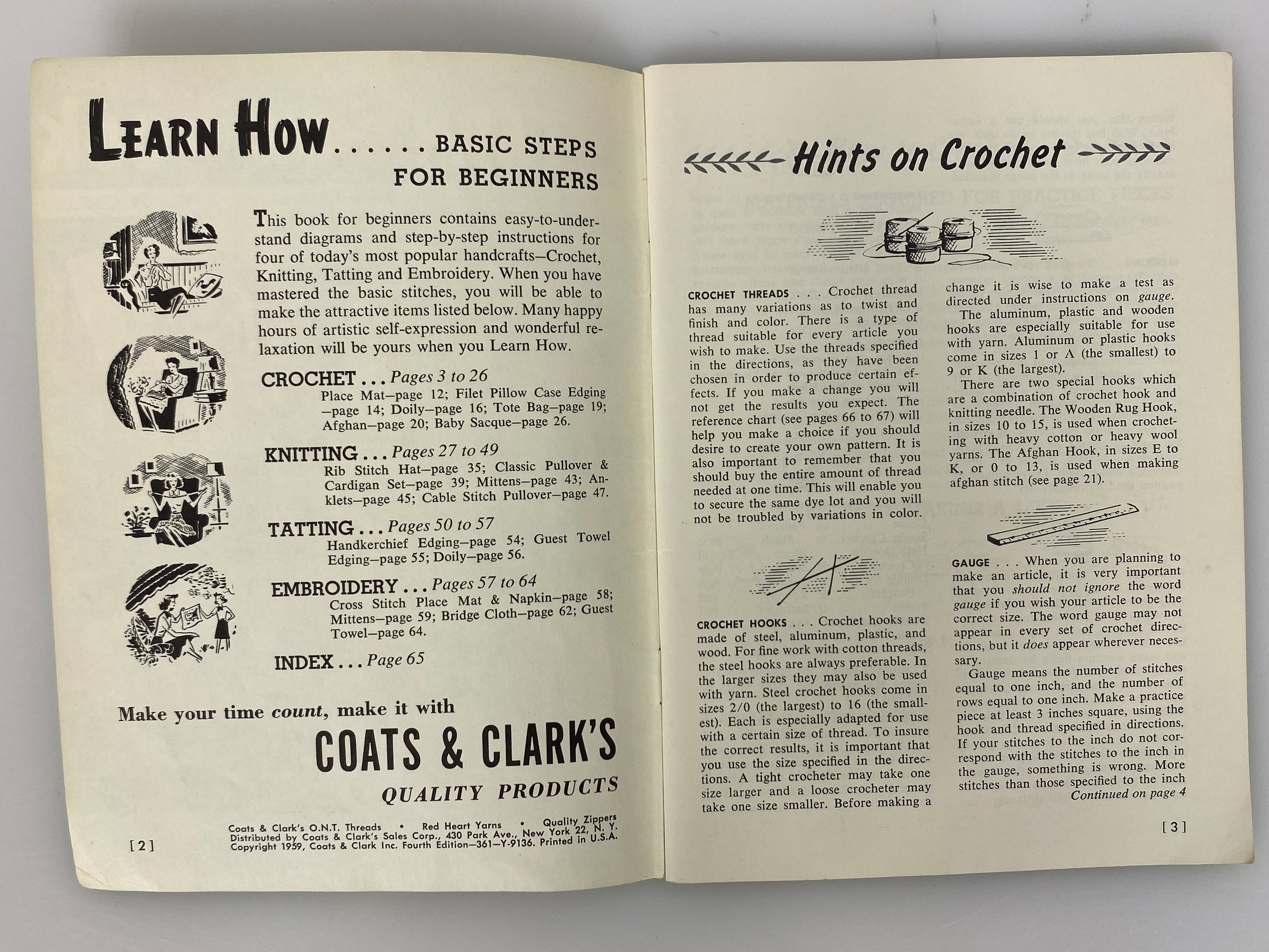 Lot of 5 Vintage Knit & Crochet Books: Coats & Clark/Susan Bates 1959-64 SC