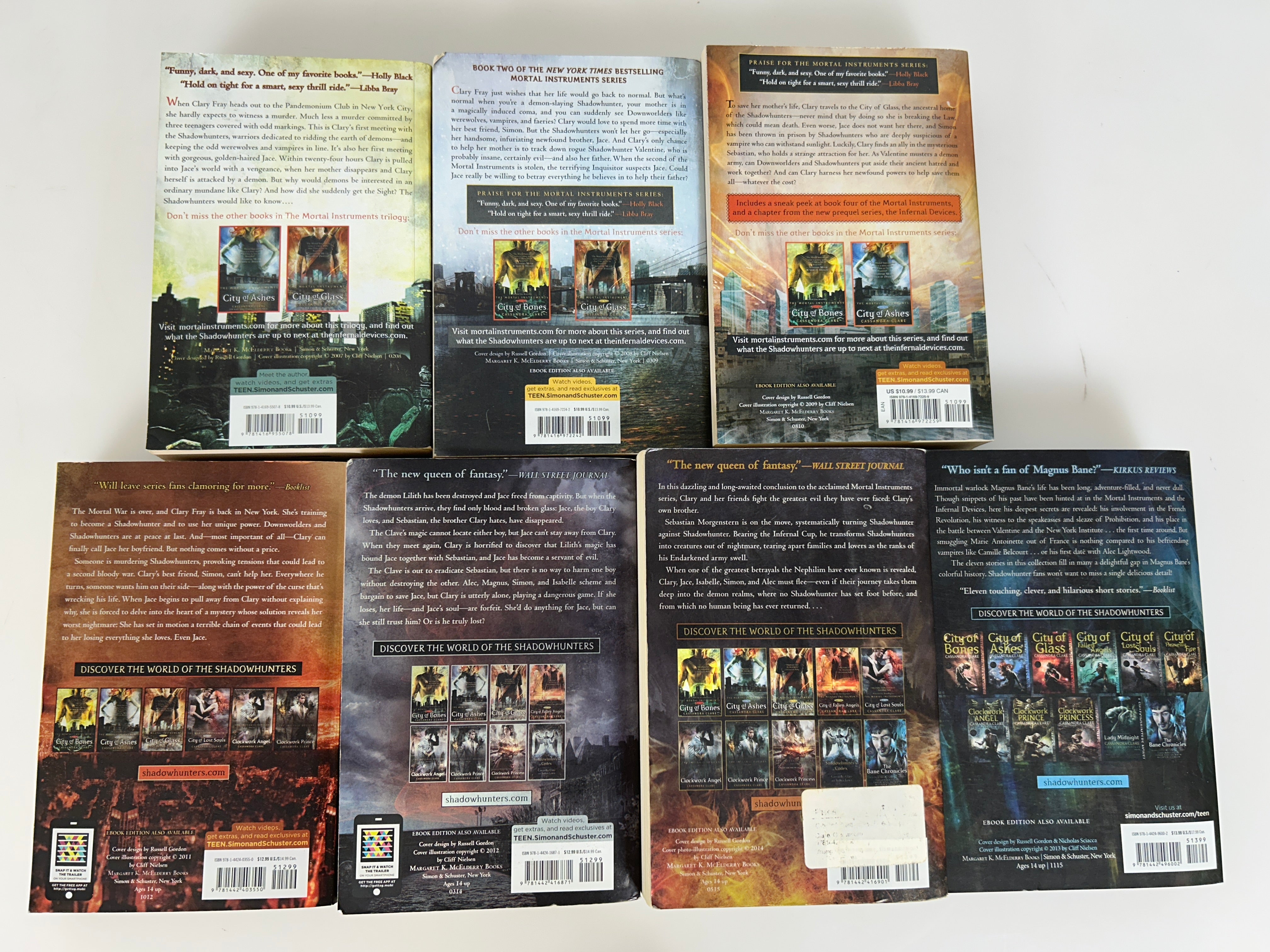Lot of 7 The Mortal Instruments + Bonus Bane Chronicles by Cassandra Clare SC