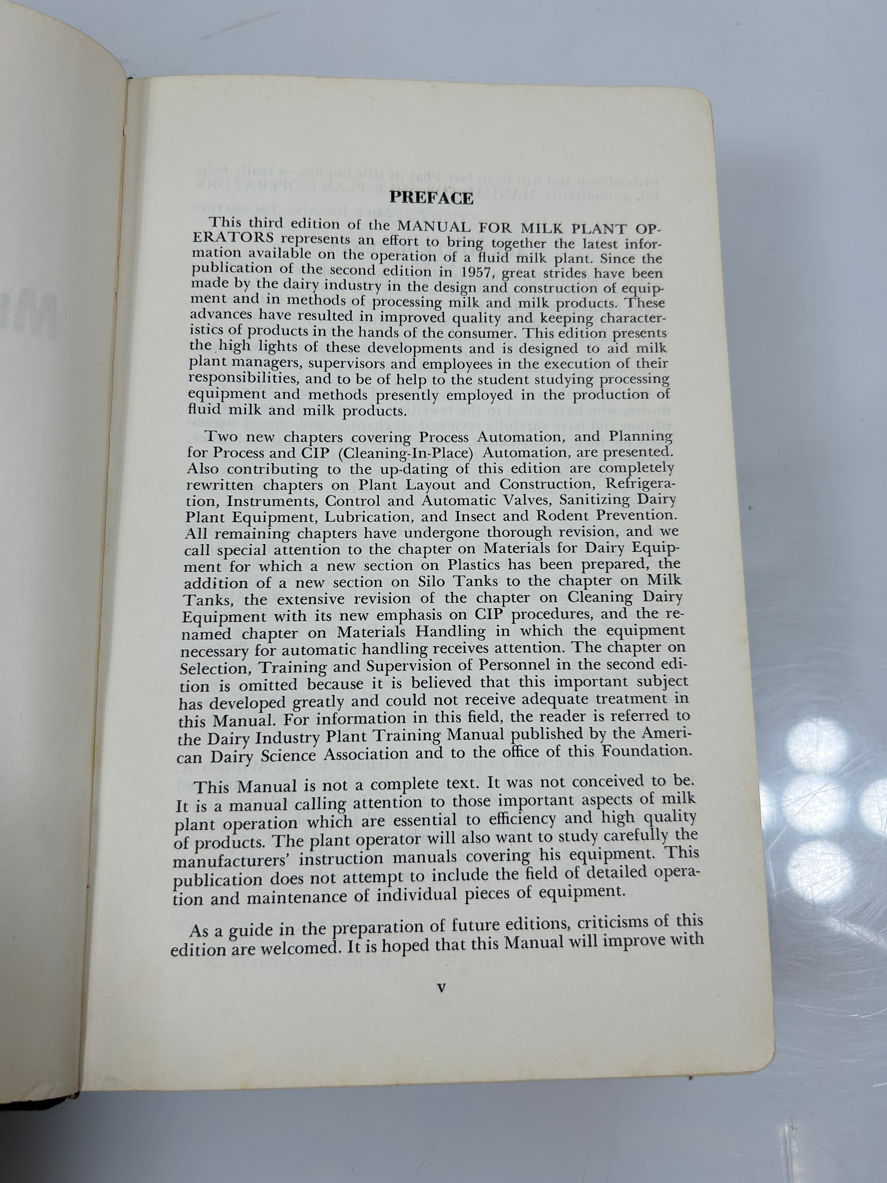 Manual for Milk Plant Operators 1967 3rd Edition 1st Printing HC