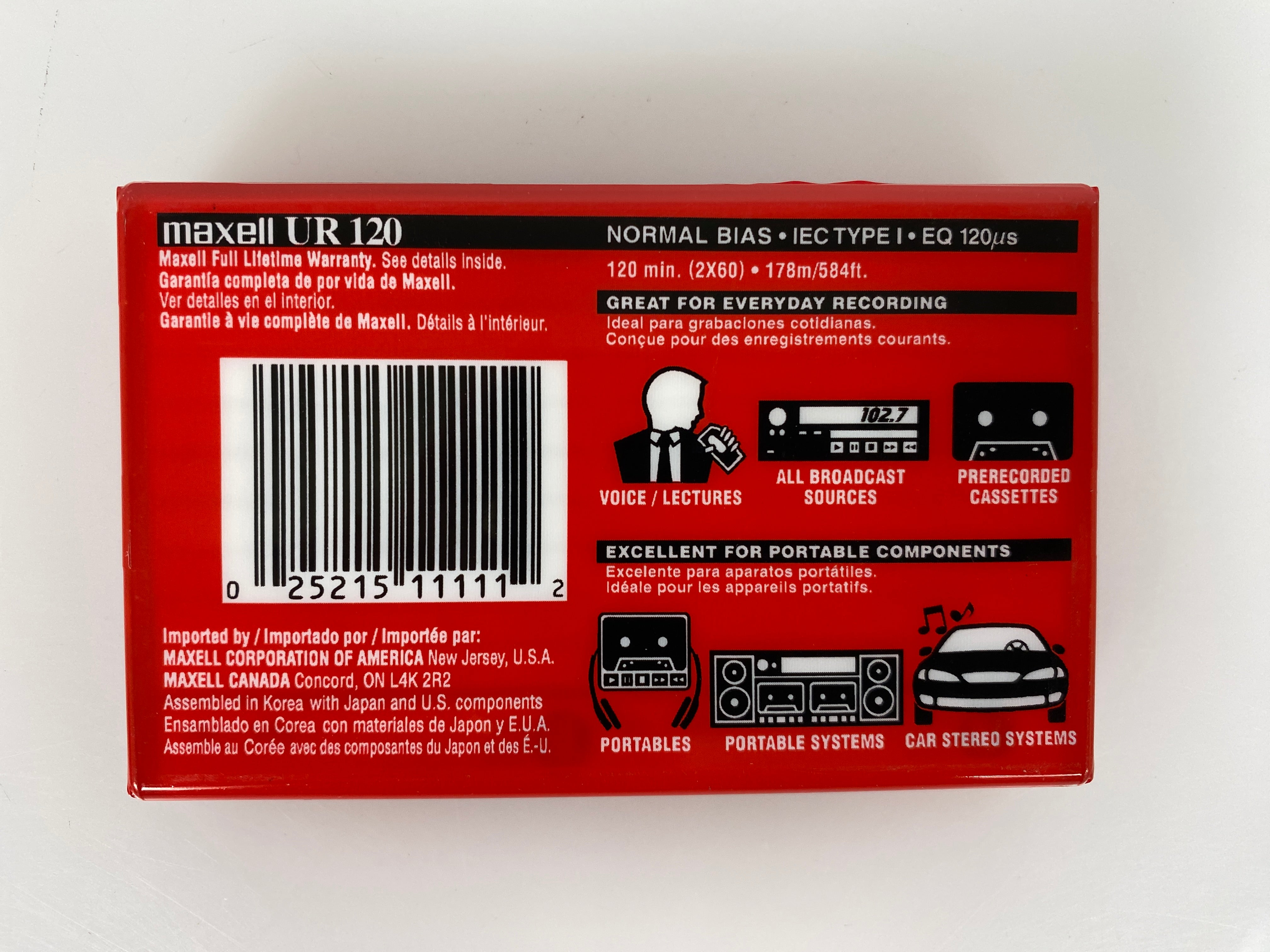 Maxell UR120 120 Minute Audio Cassette Tape *New*