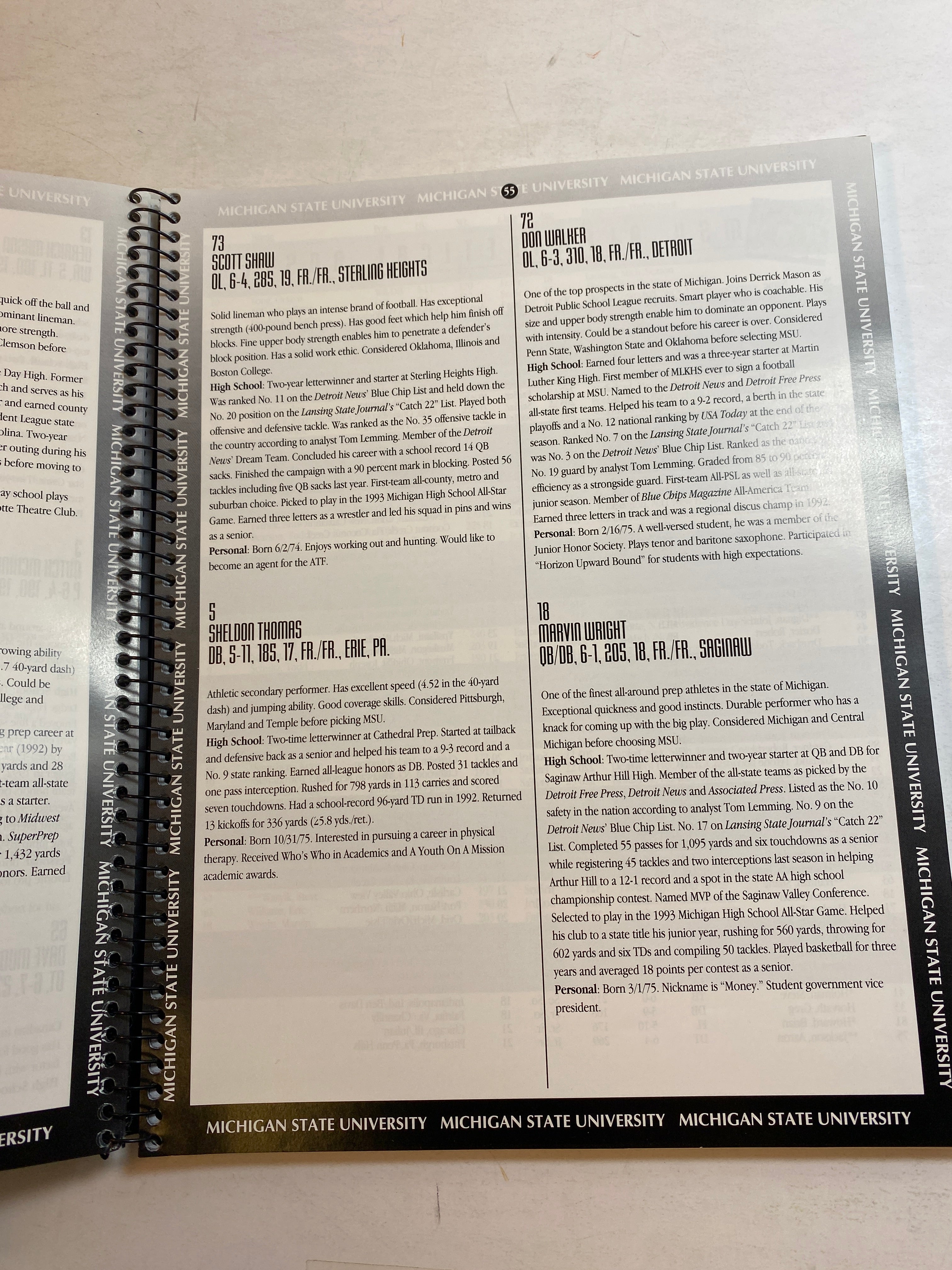 Michigan State Football Media Guide 1993