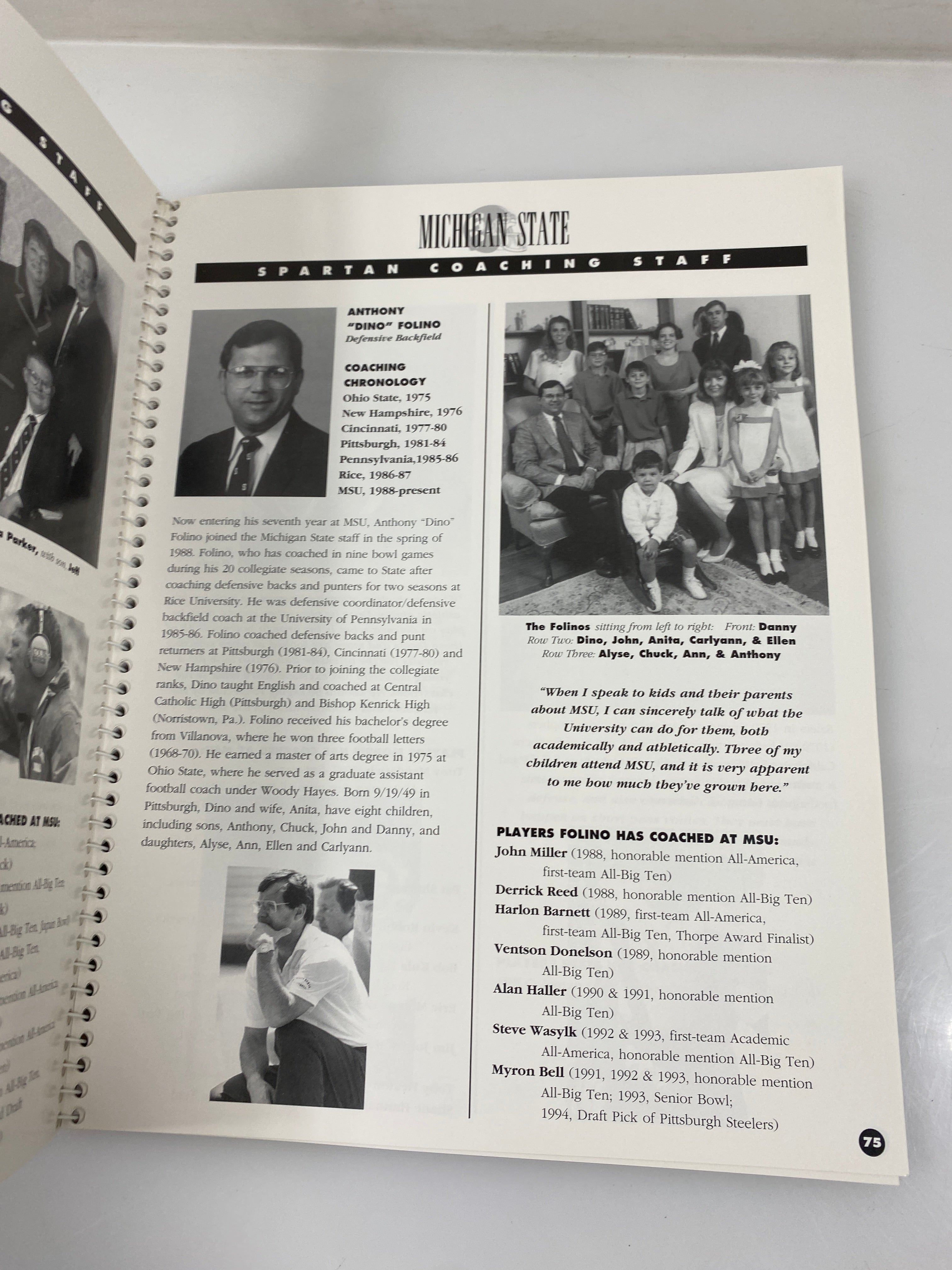 Michigan State Football Media Guide 1994 Final Perles Season