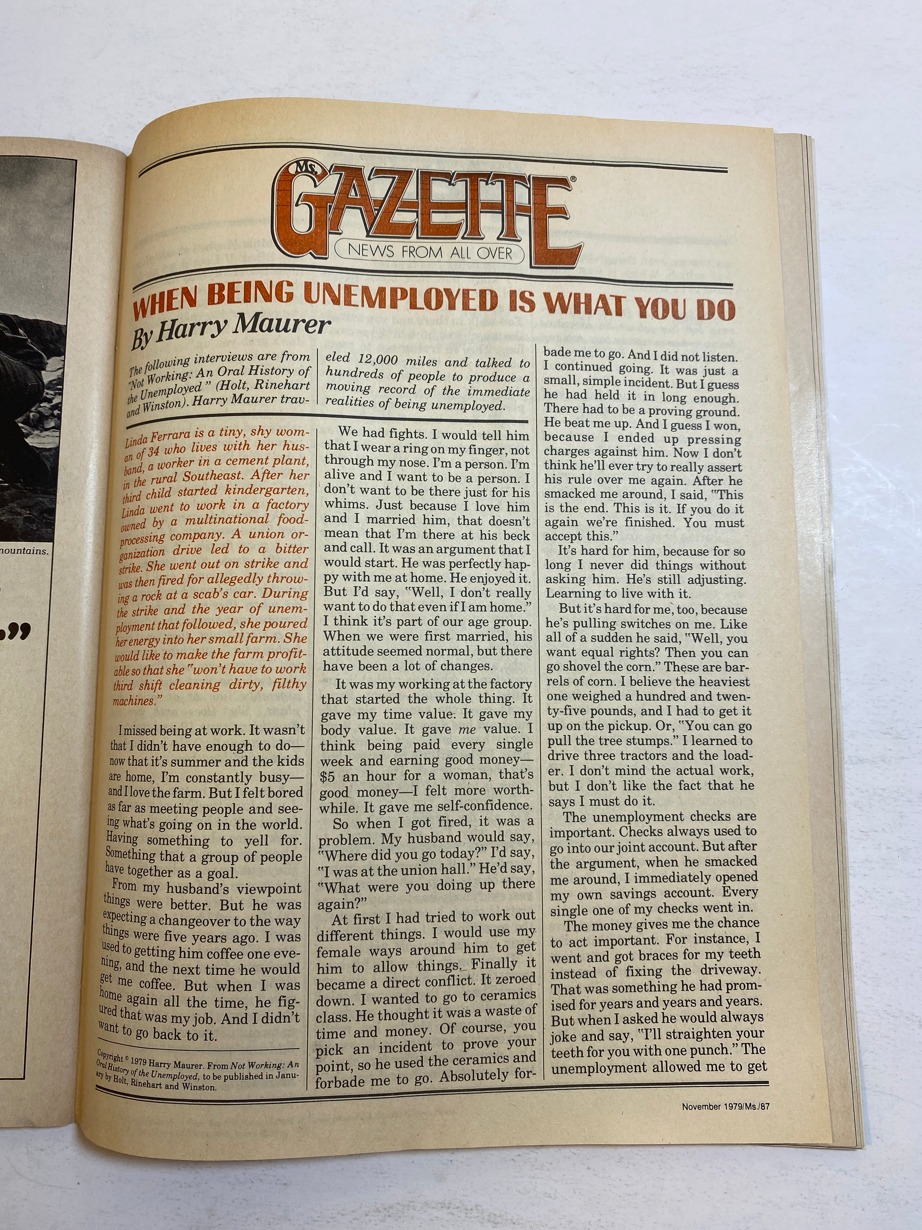 Ms. Magazine Vintage November 1979 Burt Reynolds