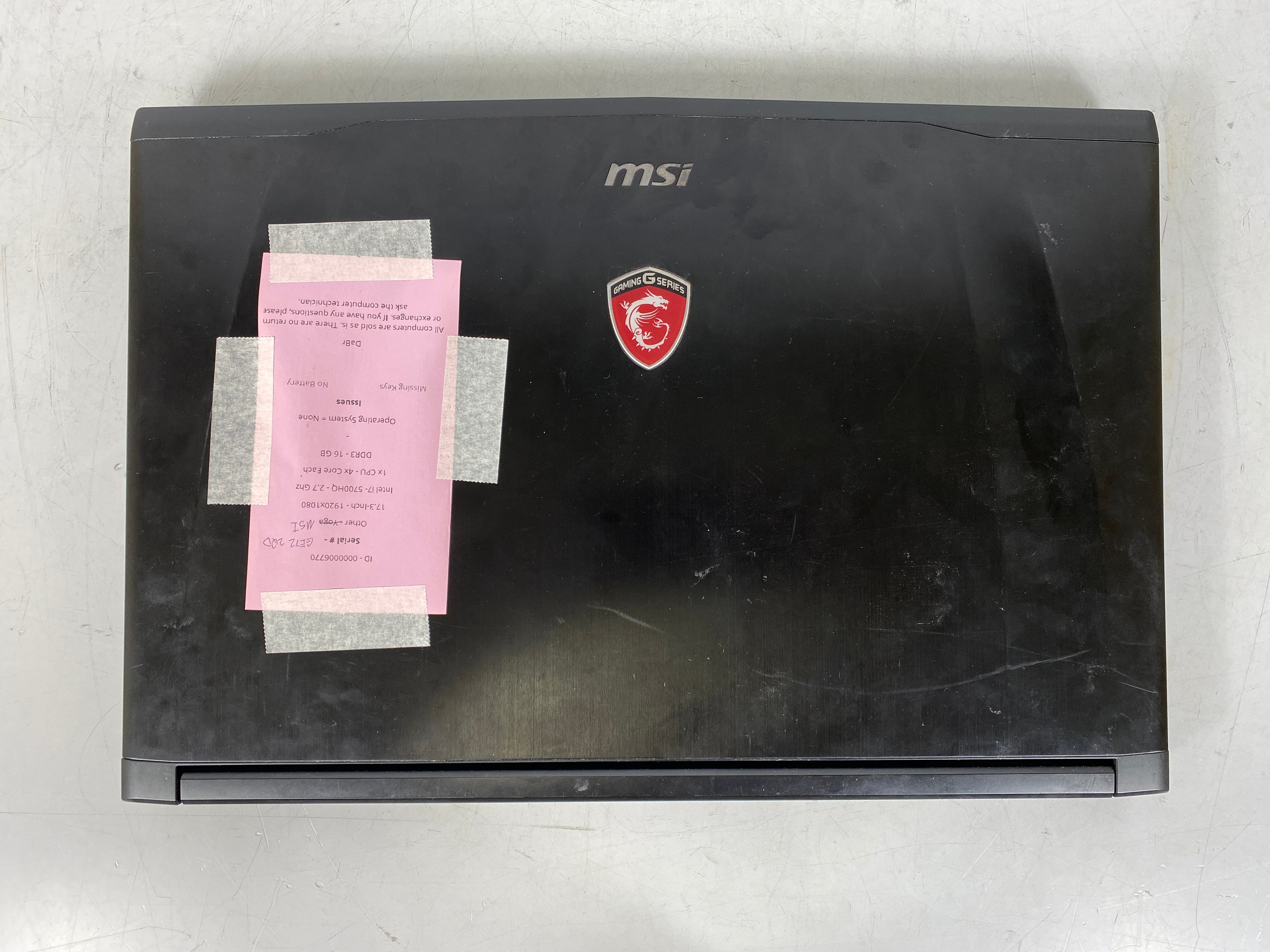 MSI GE72 2QD Apache Pro Gaming Laptop *No HDD*